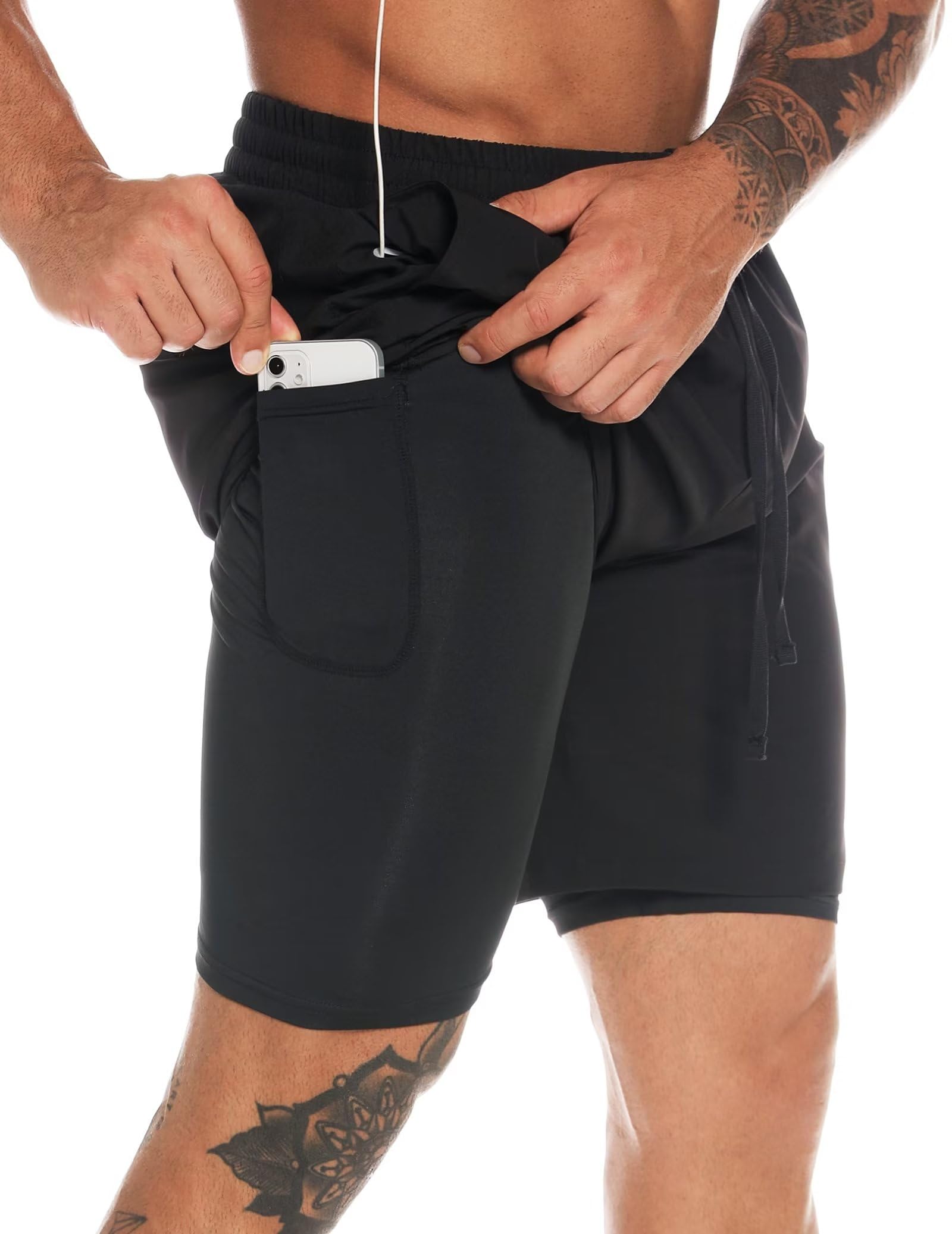 Herren 2-in-1 Workout Laufshorts 7" Schnell trocknende Athletic Shorts mit Liner Gym Trainingsshorts für Männer