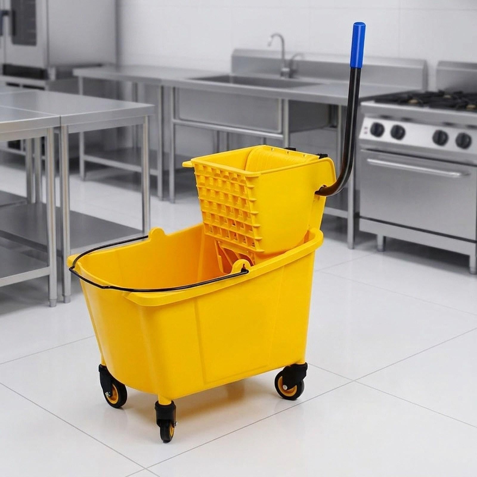 Baoblaze Seau à Franges Robuste sur roulettes avec Poignée de Transport, Idéal pour Les écoles, Les Hôtels et La Maison (), 32 L