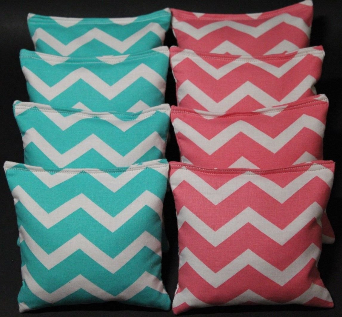 Cornhole Bean Bags Chevron Aqua & Pink 8 ACA Regulation CornToss Bags Party Fun!