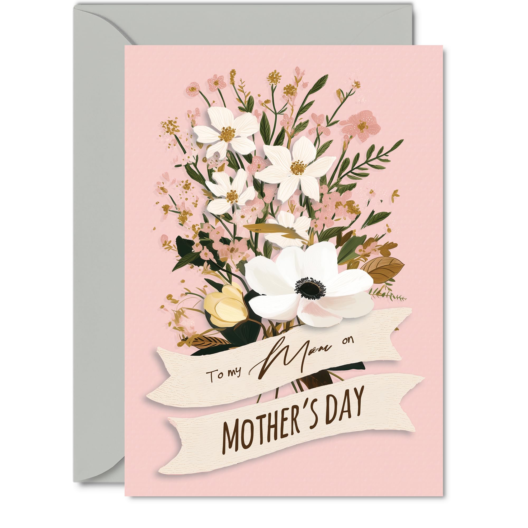 Mom Mothers Day Card - For Everything - Happy Mothers Day Card for Mom from Son Daughter, 5x7 Inch Elegant Floral Bouquet Bday Greeting Cards