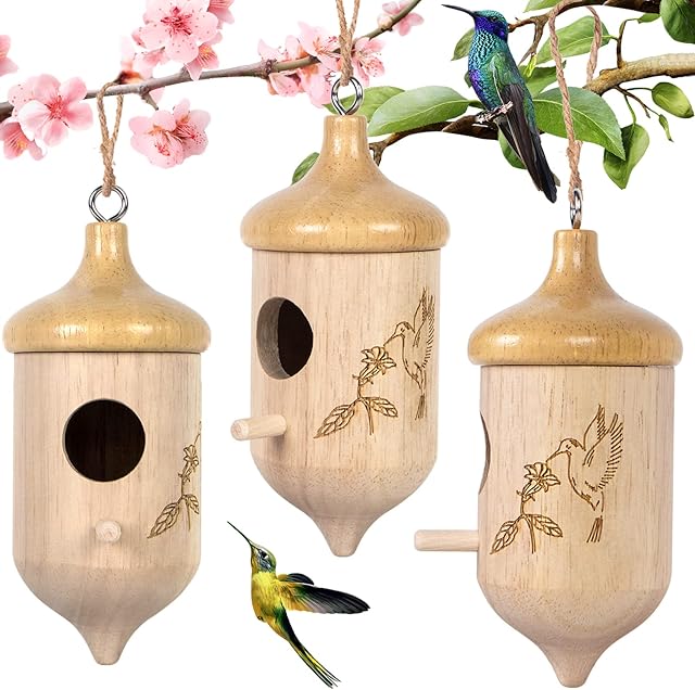 Humming Bird House,Wooden Hummingbird Houses for Outside for Nesting, Gardening Gifts Home Decoration,3 Pack
