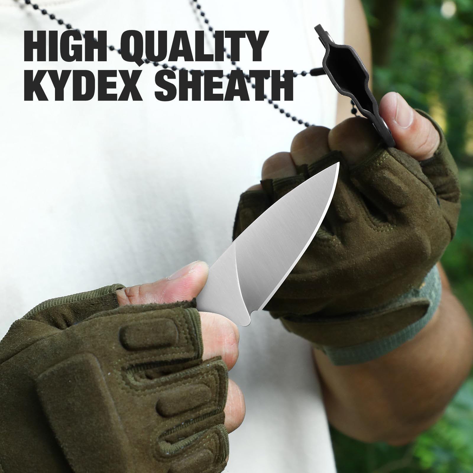 Omesio Cuchillo de Cuello EDC Pequeño con Vaina Kydex, Hoja D2, Mango G10