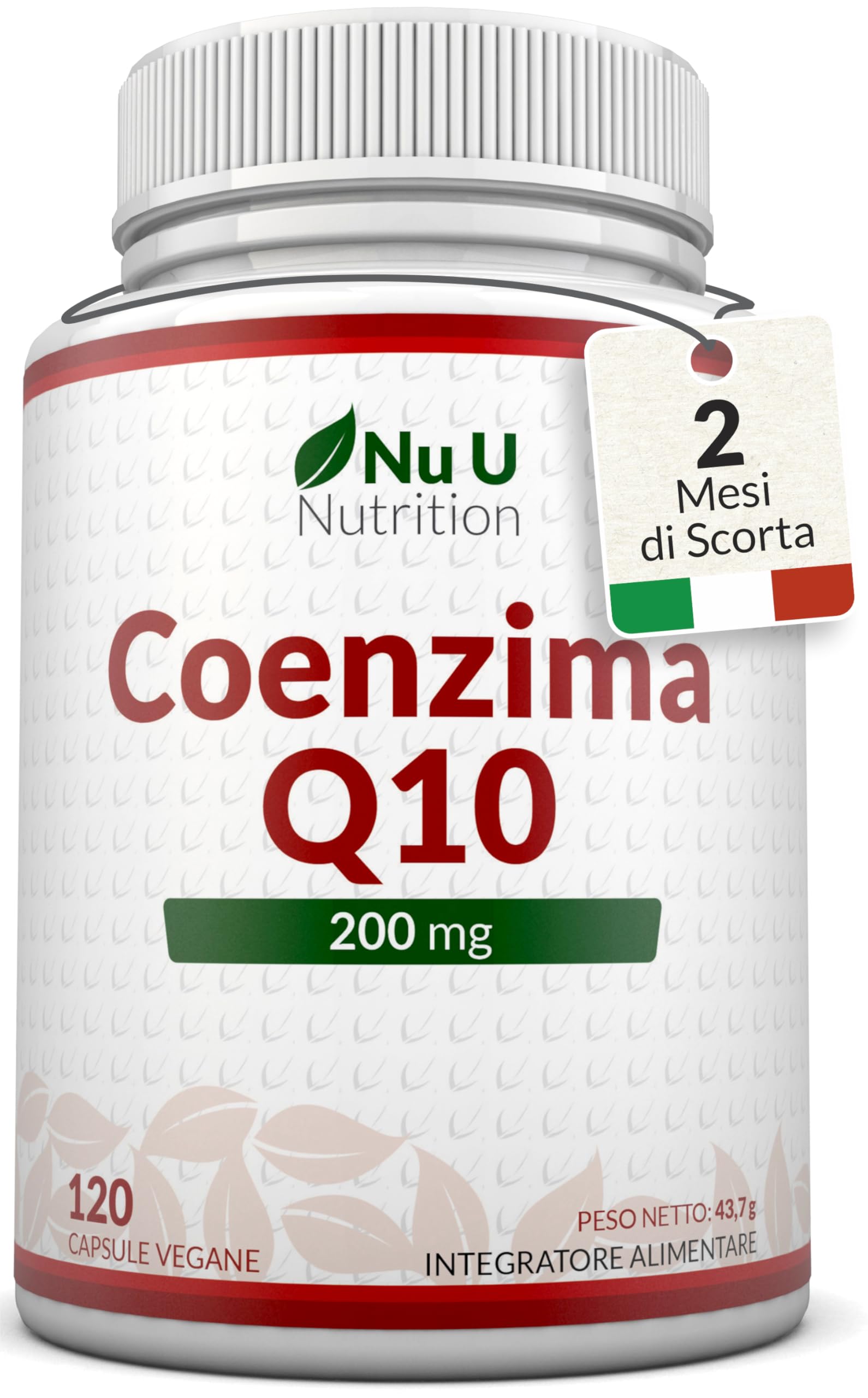 Coenzima Q10 200mg - 120 Capsule Vegane - 2 Mesi di Durata - 100mg di CoQ10 per Capsula - 100% Ubiquinone Puro Fermentato Naturalmente - Prodotto in Europa - Nu U Nutrition