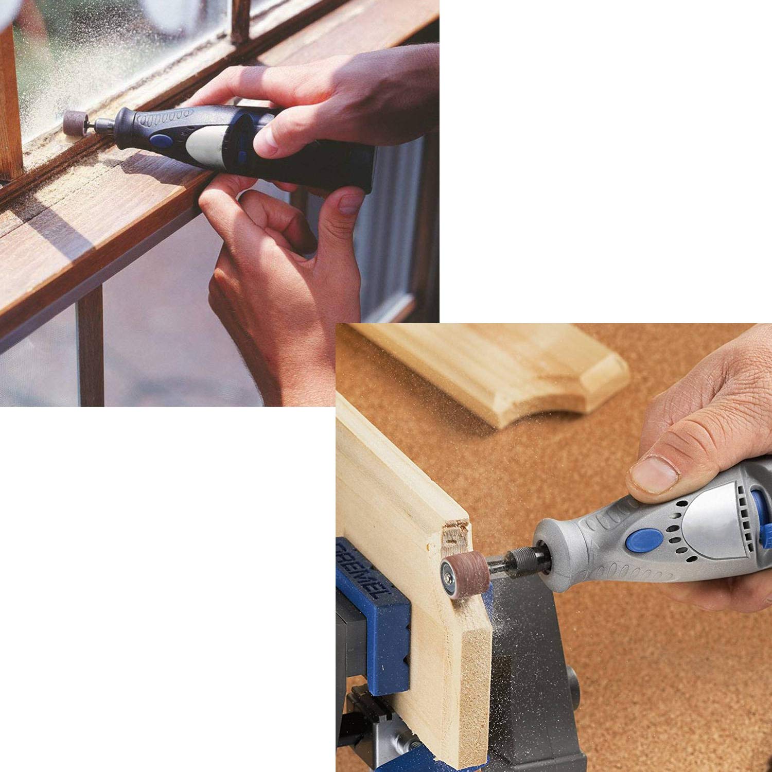 Starvest - Tamburo di levigatura con scatola di plastica, 329 pezzi con strisce di levigatura e 9 pezzi tamburo mandrino 1/2", 3/8", 1/4" per Dremel utensili rotanti