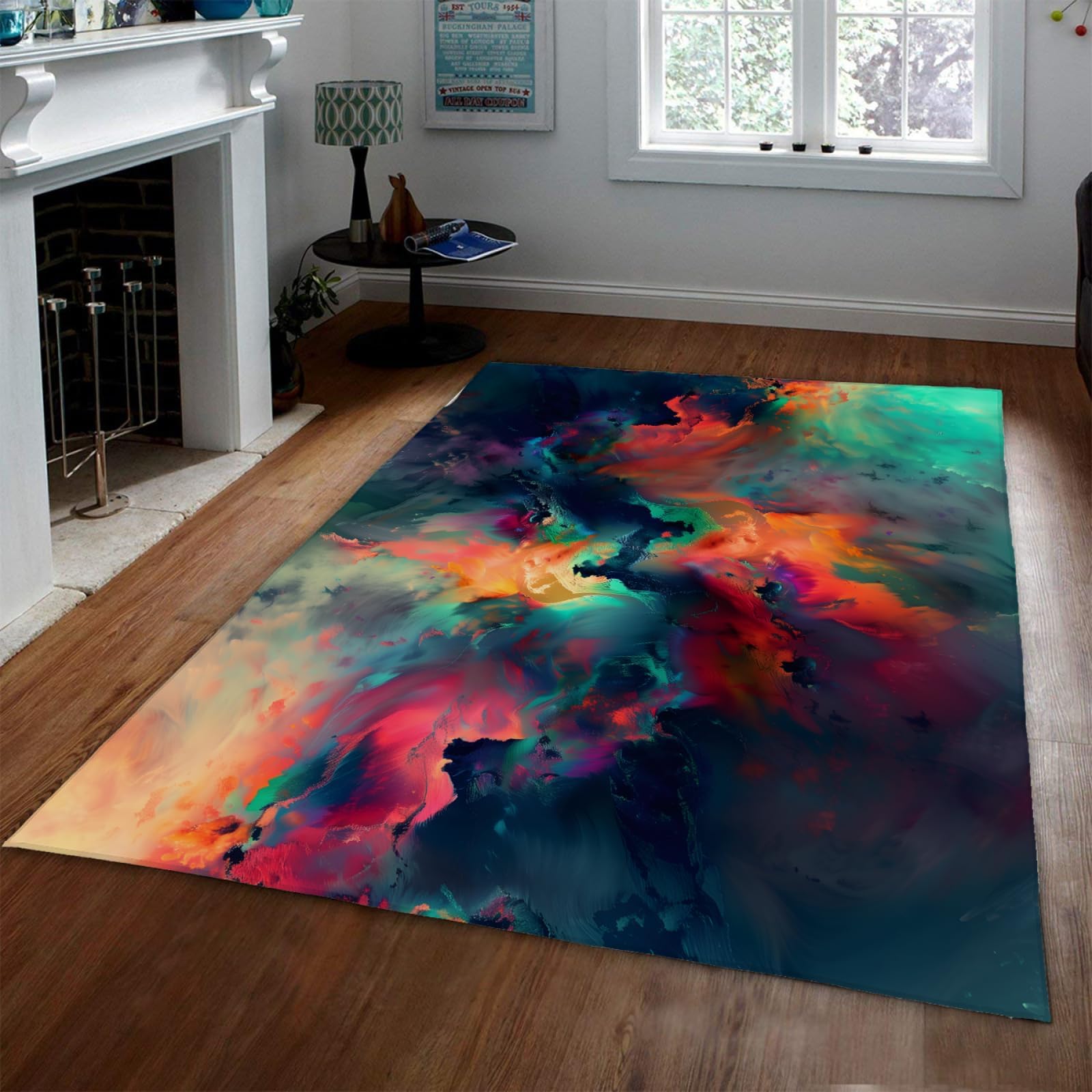 Multicolor Area Rugs Abstract Cloud Pattern Washable Rug 3'3"x5'3" Low Pile Door Mat for Living Room Bedroom Home Decor Floor Carpet