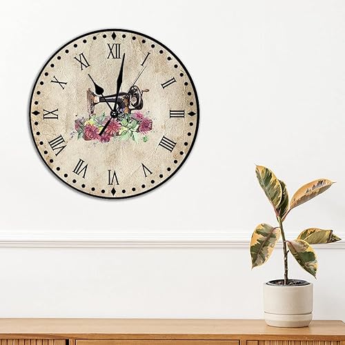 Vista 119 de Relojes de pared de madera para máquina de coser de flores, relojes sin marco, 10 pulgadas, brillante, silencioso, sin tictac, funciona