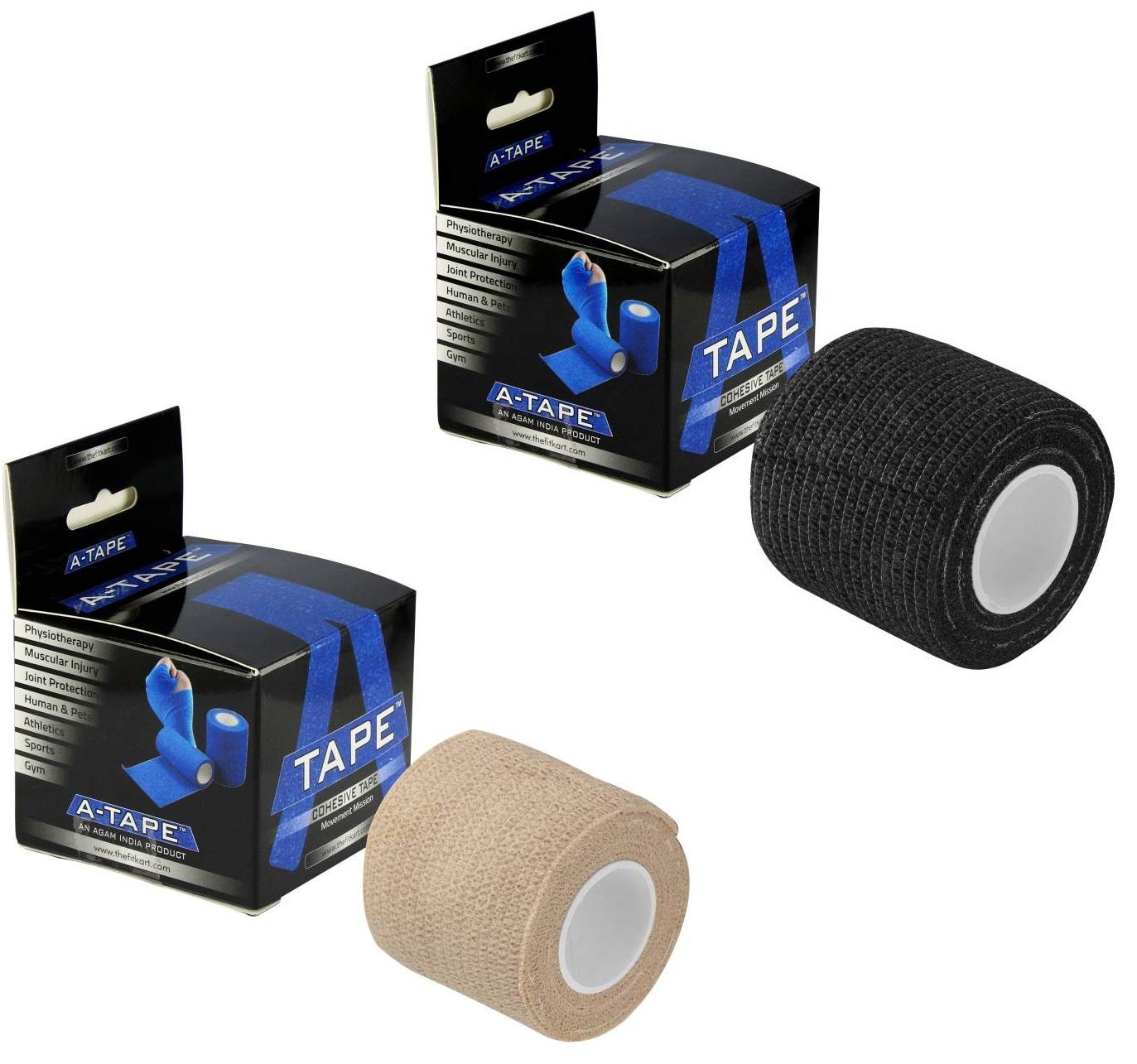 Agam A-Tape Cohesive Self Adhesive Bandage (Reusable & Waterproof, 5 cm X 4.5 Mtr) Crepe Bandage Pack of 2 (Beige & Black)-image-8