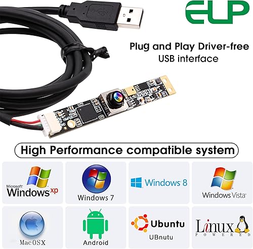 Miniatura 6 de ELP Cámara USB de enfoque automático de 16 MP con micrófono para computadora Mini UVC USB2.0 Lightburn Cámara Micro USB Seguridad PC Módulo de
