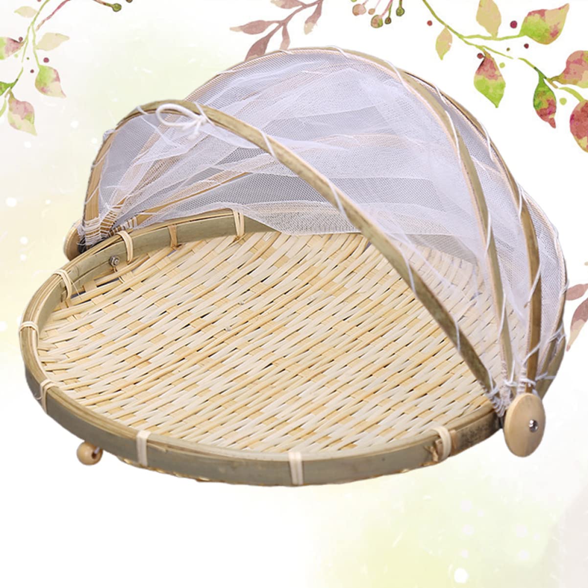 SOLUSTRE 1Pc Handmade Basket with Gauze Cover Picnic Basket for Fruit Vegetables and Bread Storage Dust and Food Protector Kitchen Accessory