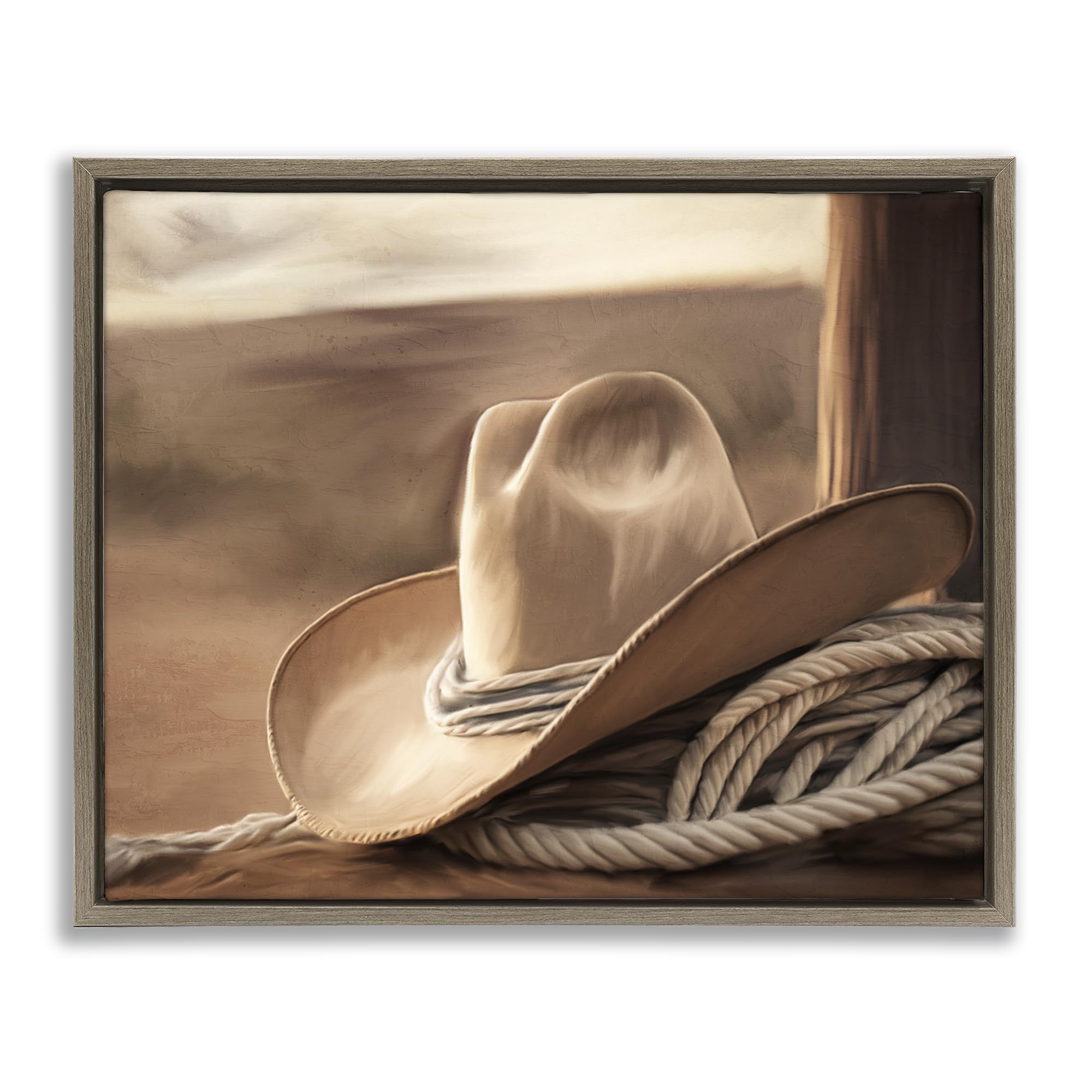 Stupell Industries Montalcino Elm (Textured) 'White Cowboy Hat'| Floating Frame Canvas Art