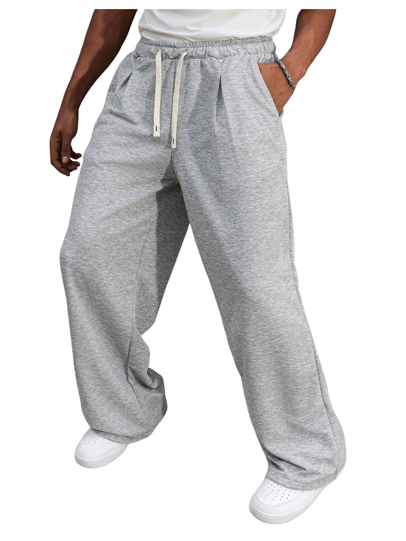 Mens Drawstring Waist Baggy Sweatpants Straight Leg Long Sports Track Pants with Pockets