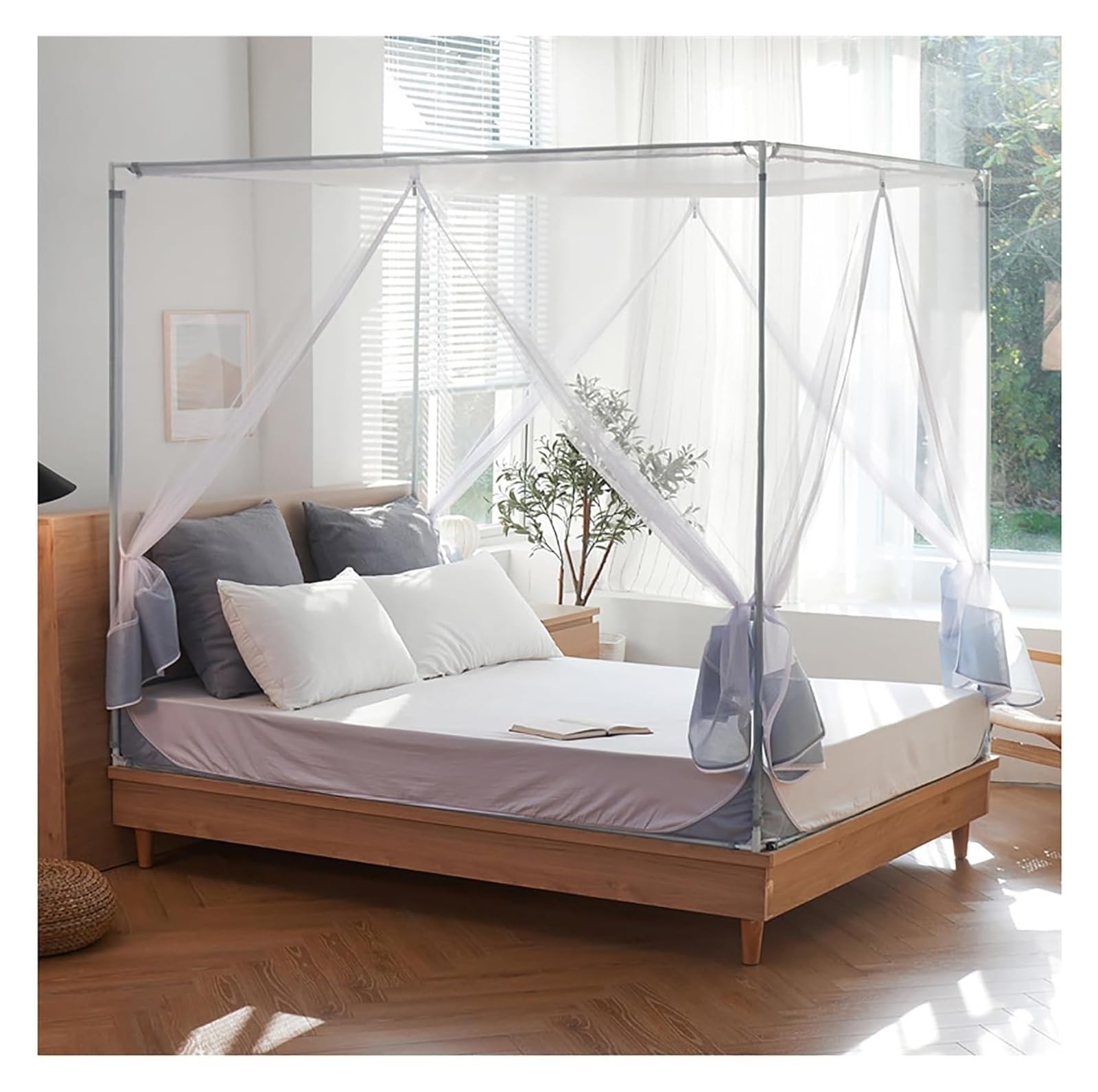 Moustiquaire de lit cadre acier inoxydable support rideau en U gris taille King