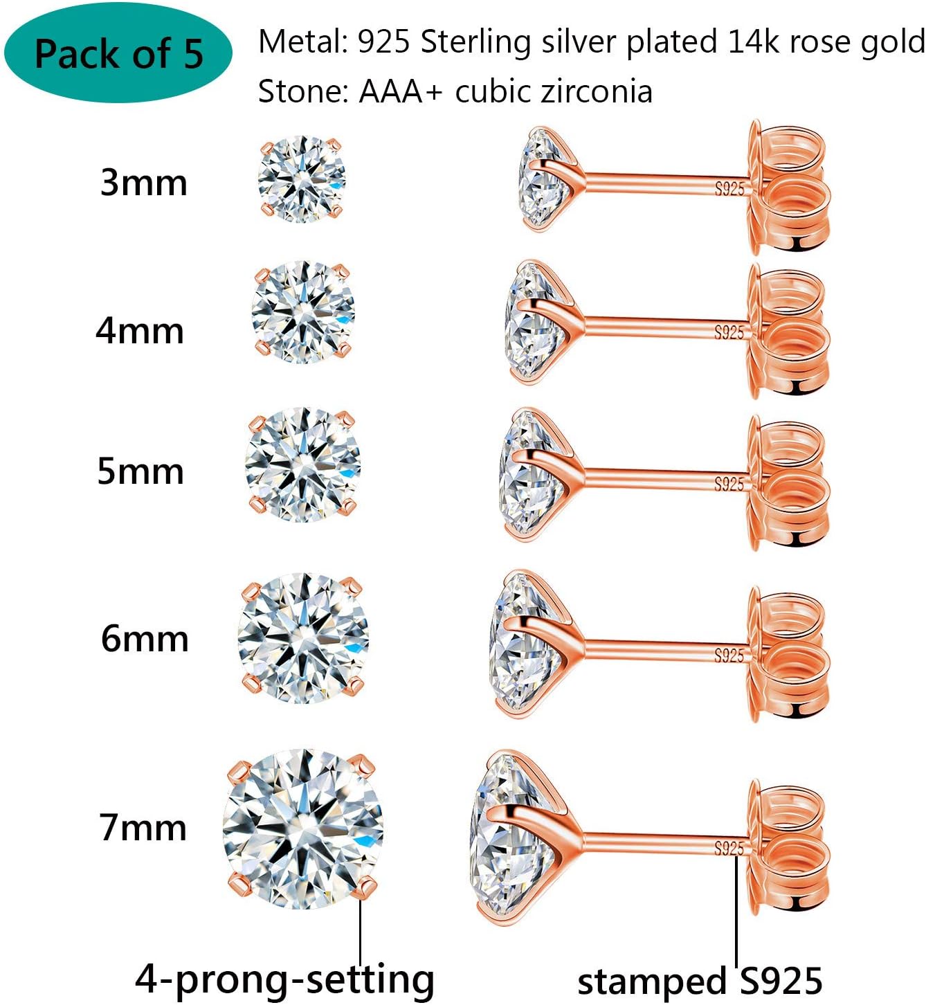 925 Sterling Silver Stud Earrings Set for Women Men Multiple Ear Piercings Jewelry Gifts