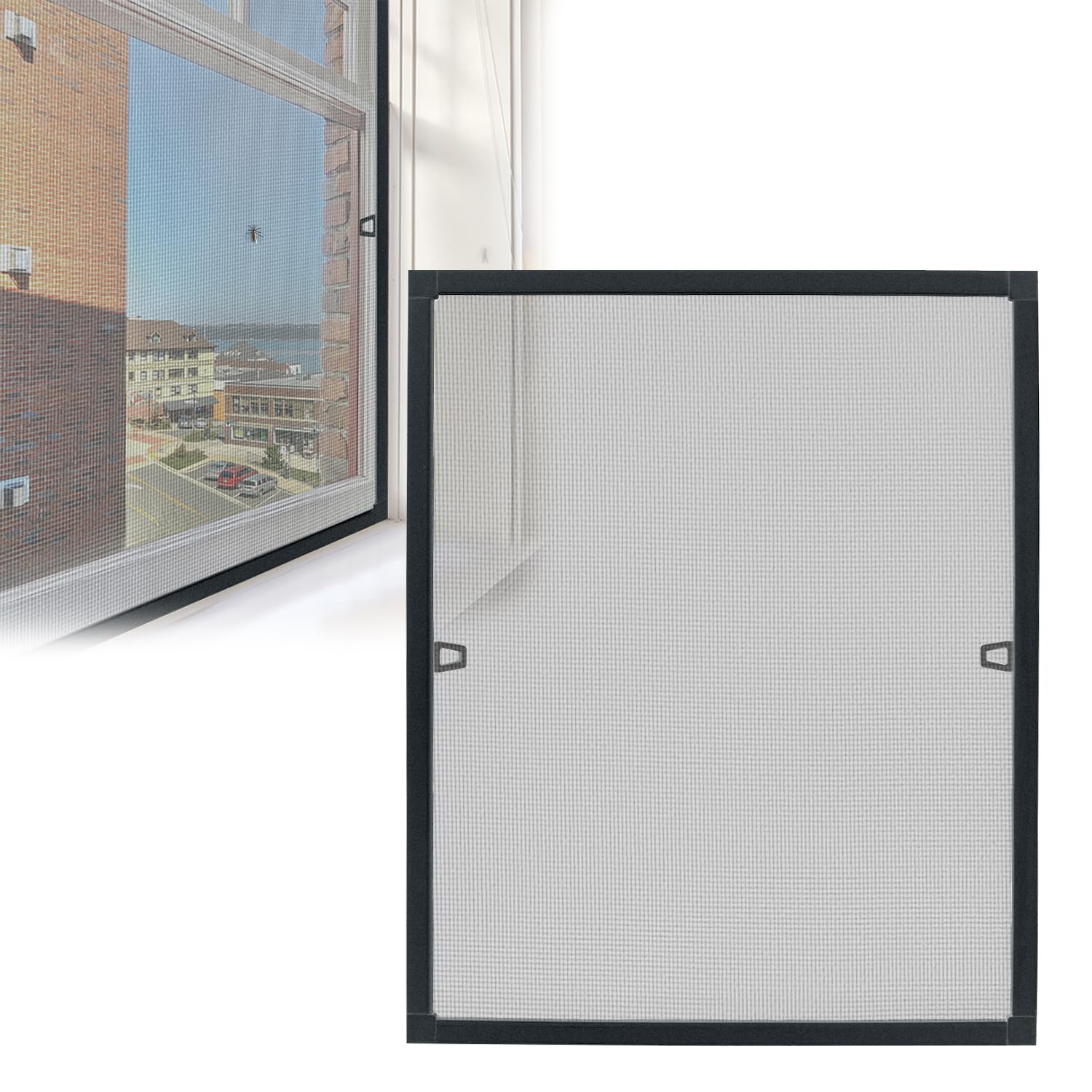 FIVMEN Anthratic moskitiera okienna z aluminiową ramą, bez wiercenia, 120 x 140 cm, ochrona przed owadami, siatka przeciw komarom, możliwość przycięcia, do okien, Anthratic