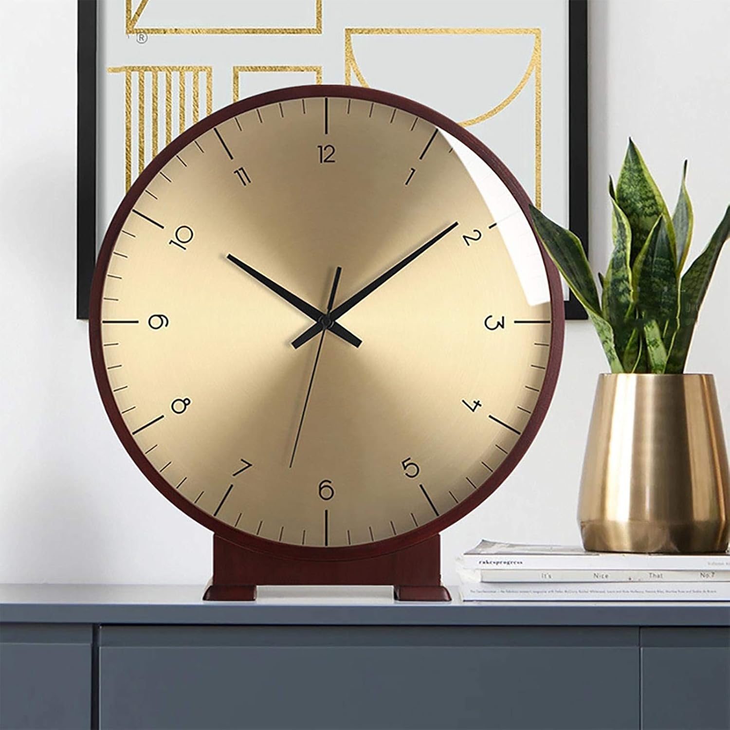 Mantel Clock 10 Inch Silent Mantle Clock Battery Operated Vintage Solid Wood for Fireplace Mantel Living Room Bedroom Office Desktop Decoration (B)
