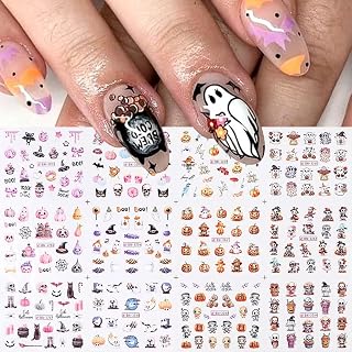 Halloween Nail Art Stickers Water Transfer Nail Stickers Pink Pumpkins Cute Ghost Nail Art Design Decals Halloween Skull Self Adhesive Water Decals Manicure Accessories for Women Cute Nail Decal