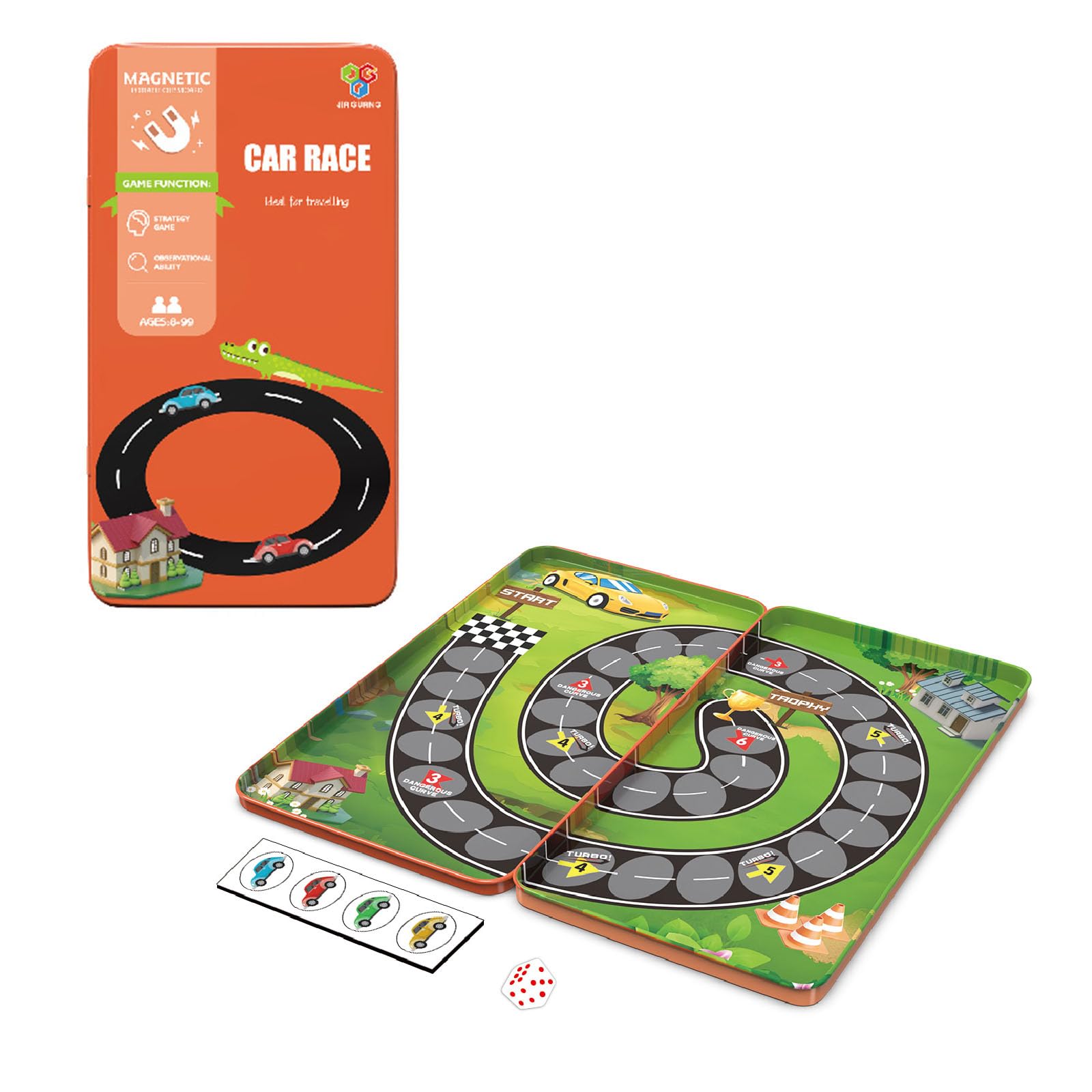 Magnetic Travel Game, Magnetically Travel Car Race Game, Mini Board Games, Travel Size Games, Dice Game With Portable Board