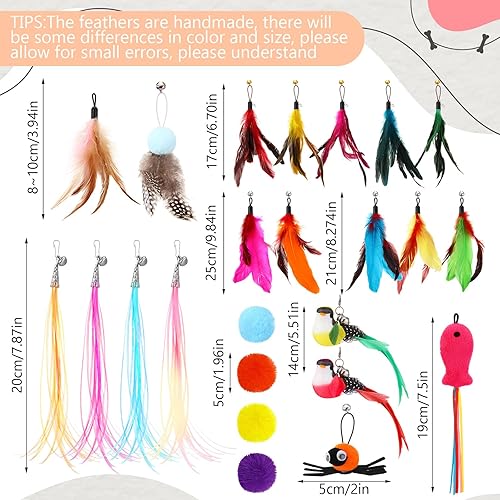 Miniatura 5 de 50 recambios de juguetes de plumas para gatos, 2 varitas retráctiles y 48 teaser de repuesto con recambios de campana para gatos de interior,