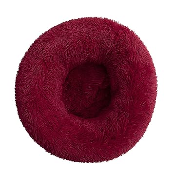 pekdi Fluffy Luxe Pet Bed for Dogs Cats, Anti-Slip Waterproof Base Machine Washable Durable Dog and Cat Cushion Bed(Wine Red,24'')