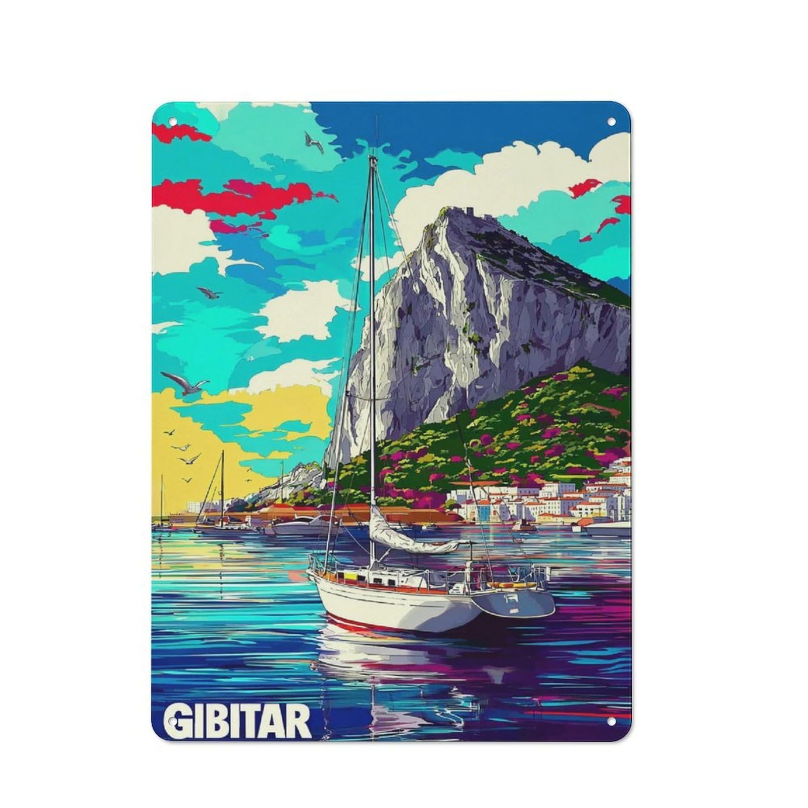 Junmoney Gibraltar Sailing Serenity -1 Vintage Tin Sign 40X30cm, Country Style Bistro Wall Plaque For Bakery, Diner, Cafe Or Family Room