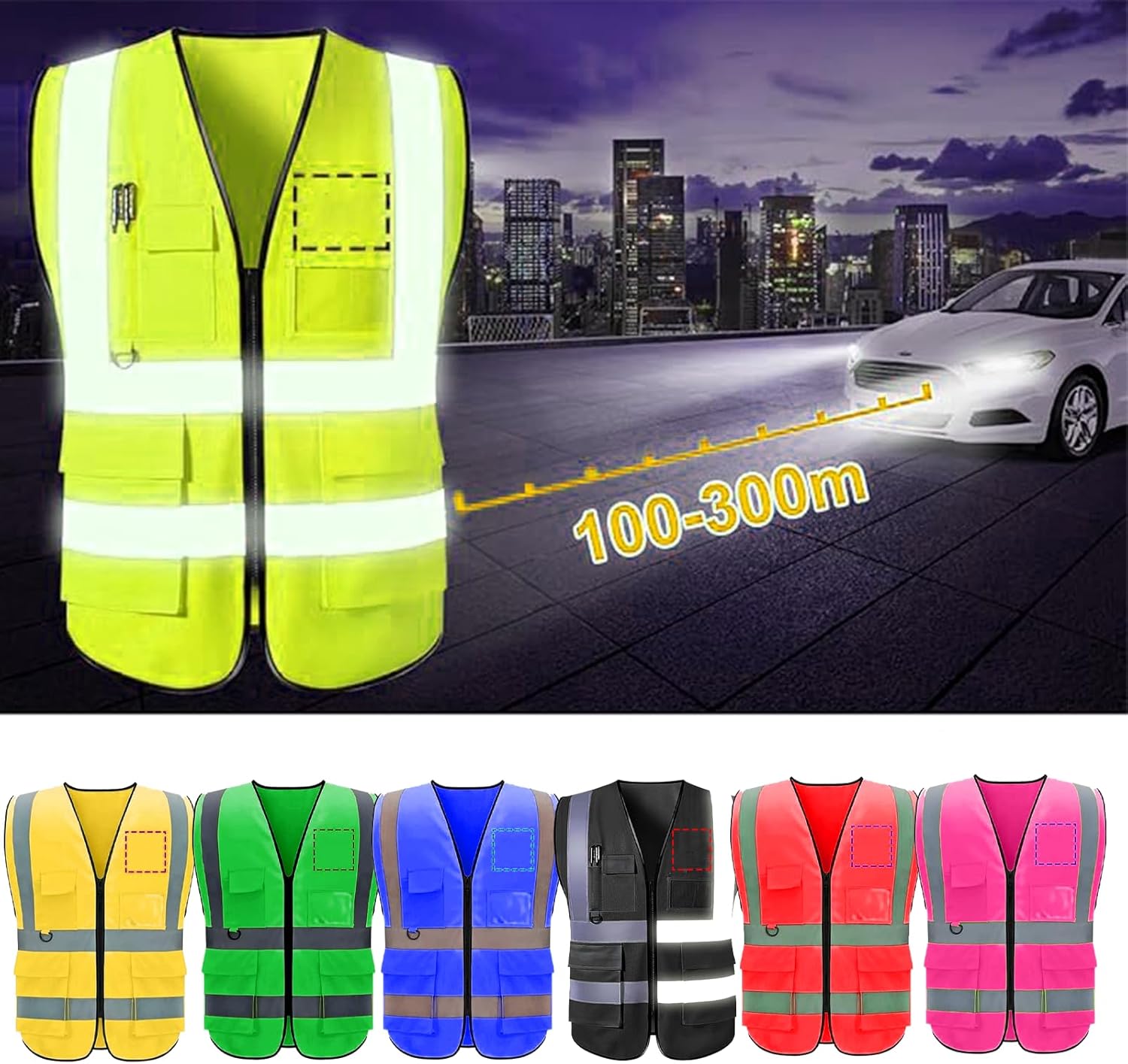 Custom Reflective Safety Vest Bulk for Women Men with Logo - Personalized High Visibility Security Vests Picture Text, Pockets and Zipper Construction Adult Unisex - Image 3