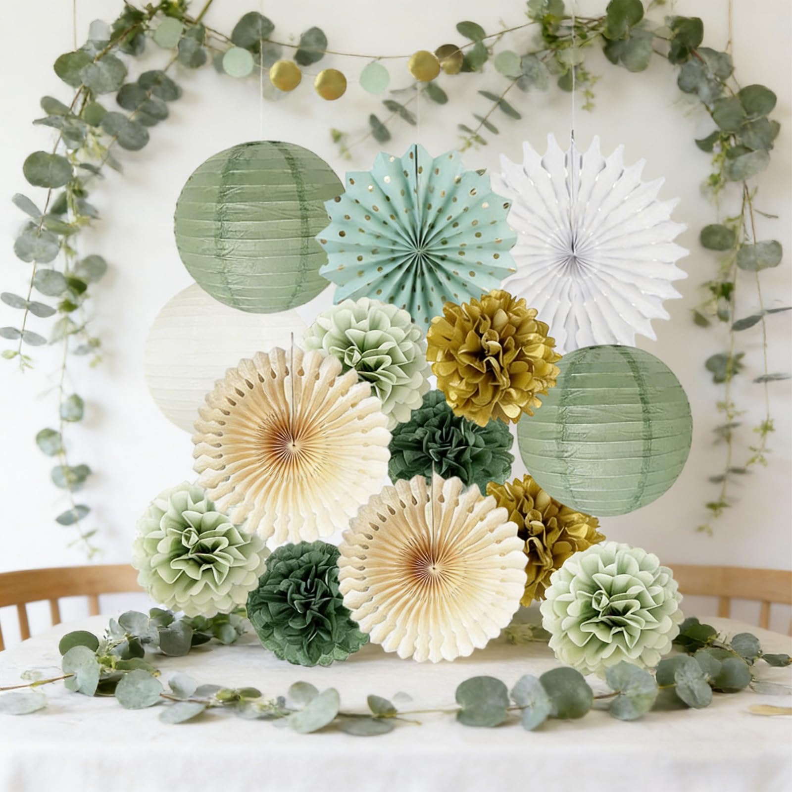 Pompon di Carta Velina,Forniture per Feste,Decorazioni Compleanno,Decorazioni Pompon,Decorazionis Festa Verde Salvia,Puntini Ghirlanda Verde Salvia,Fiori di Carta per Decorazionis Compleanno