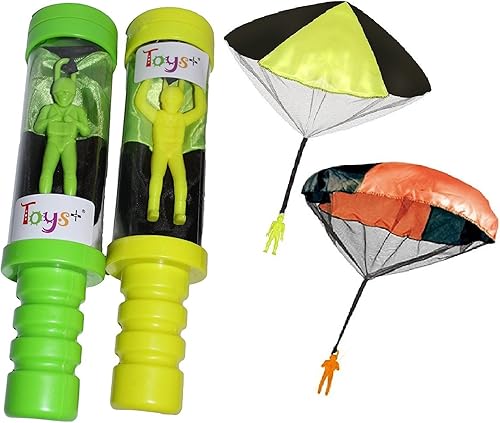 Toys+ Paracaídas sin enredos para hombre con contenedores de lanzador, paquete de 2 (los colores y estilos pueden variar)