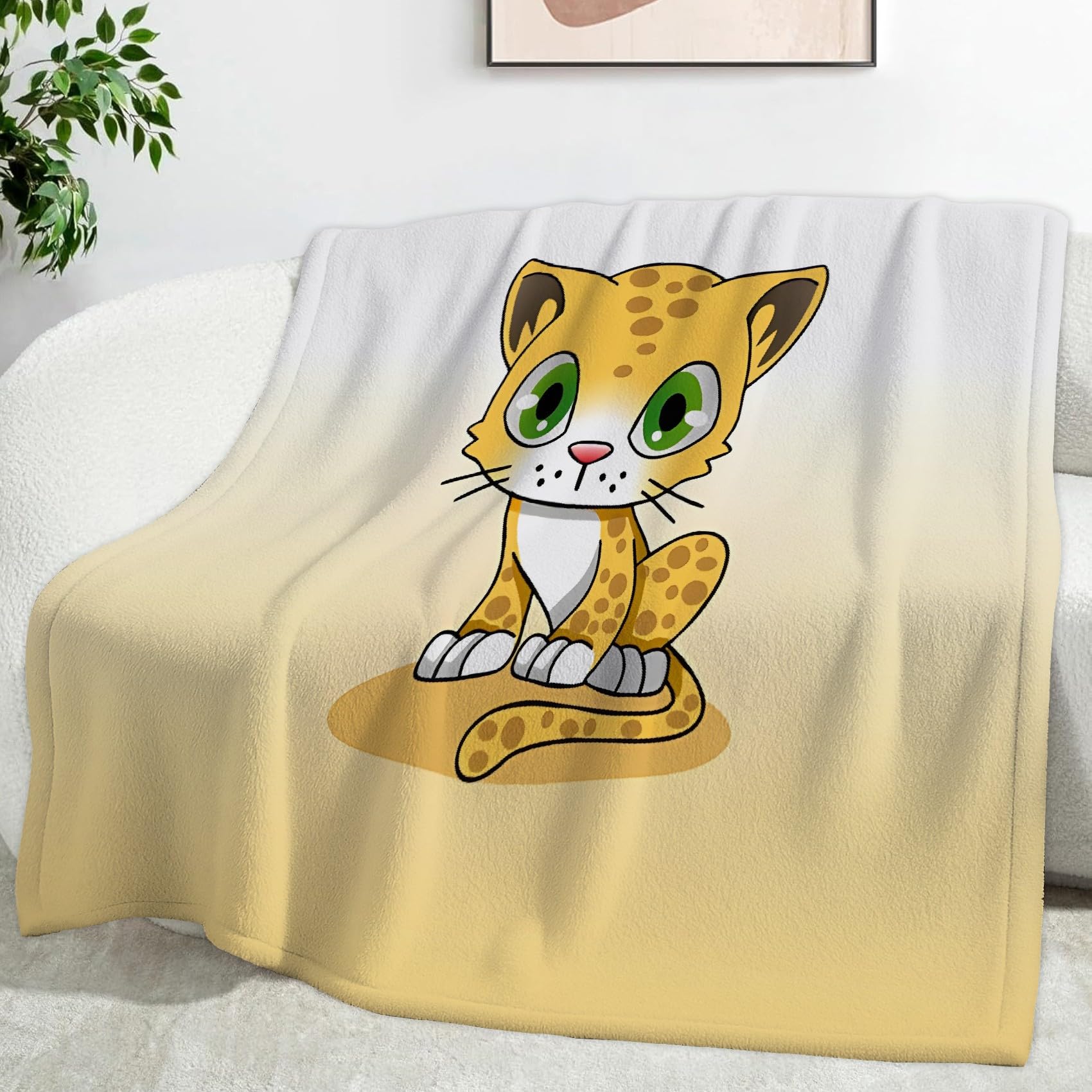 Ypthriline Little Leopard Blanket, Cartoon Little Leopard Microfiber Flannel Throw Blanket, Comfortable Soft Fluffy and Warm, Blankets for Beds, Sofas and Recliners, 150×200 CM