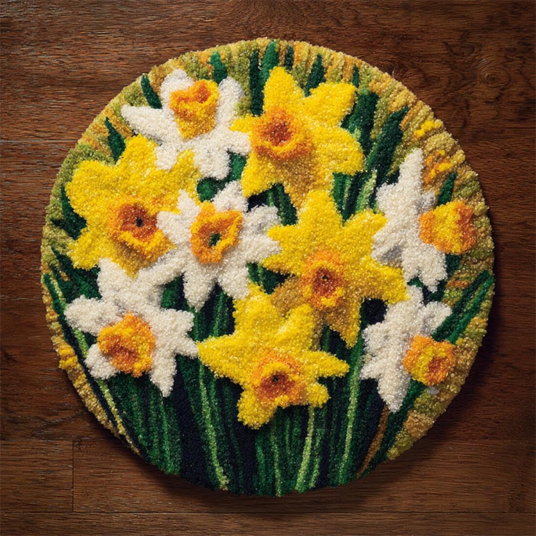 Rqwybcaxn DIY Rug Latch Hook Kits for Adults Needlework Kit Cartoon Flowers 50x50cm Round Washable Area Rug Living Room Wall Hanging