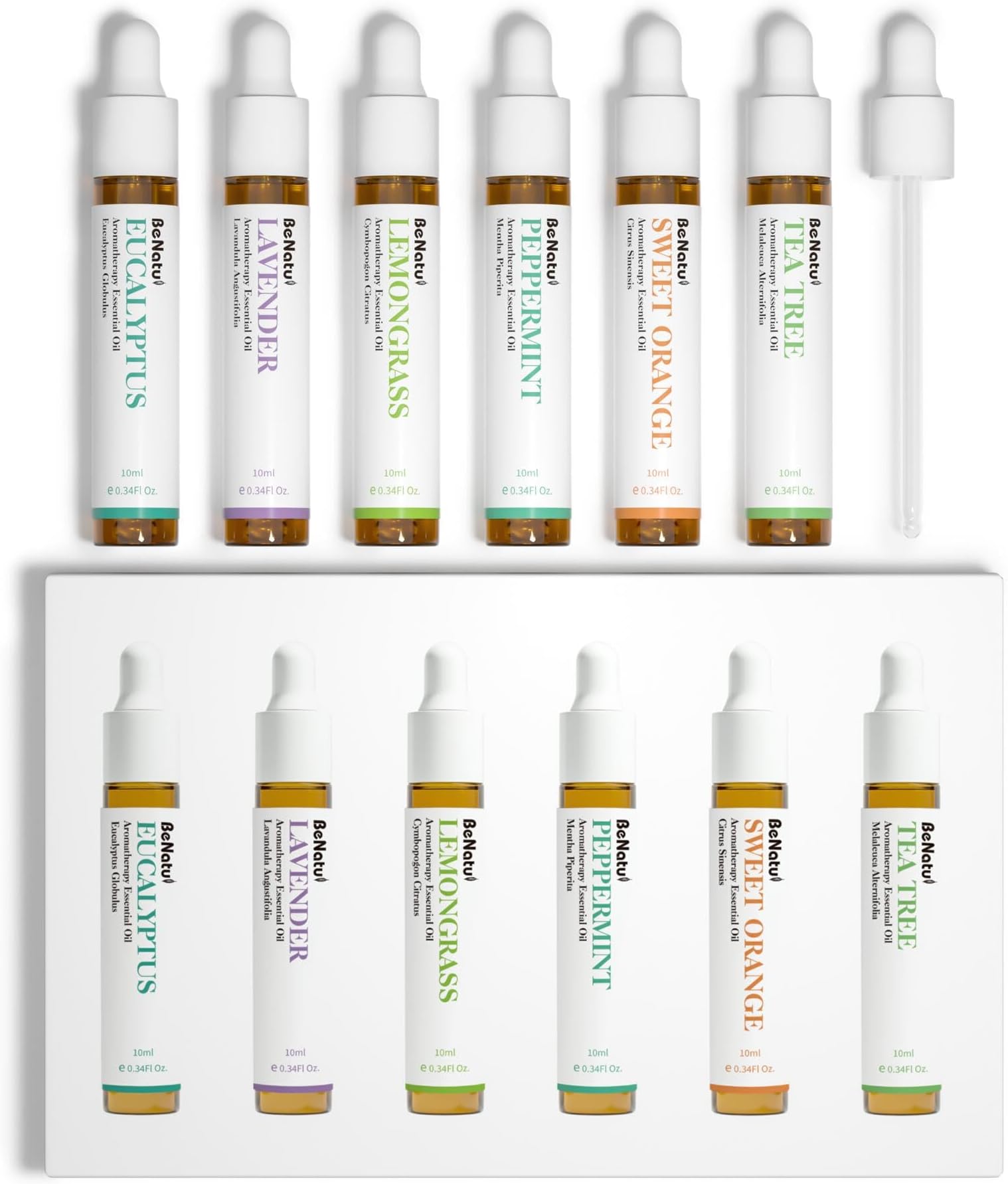 Essential Oils Set (Eucalyptus, Lavender, Lemongrass, Peppermint, Tea Tree, Orange) for Diffuser, Topical Skin, Body, Natural Home Fragrance Gift for Women & Men