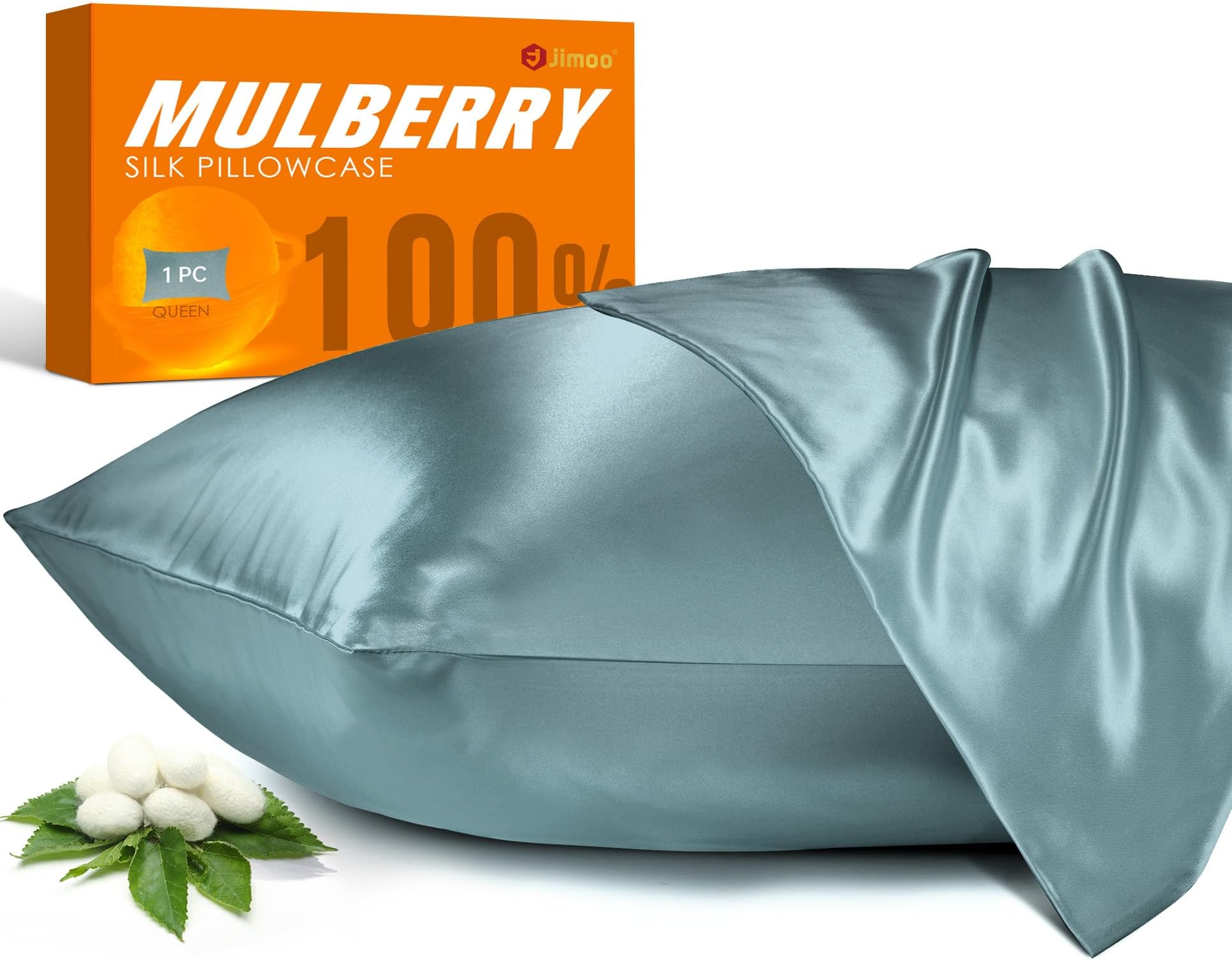 100% Mulberry Silk Pillowcase for Hair and Skin, 22 Momme Pure Natural Silk Pillow Case Both Sided with Zipper, Pillow Cover for Women Mom Men (Airy Blue, Standard 20''×26'', 1 Pack)