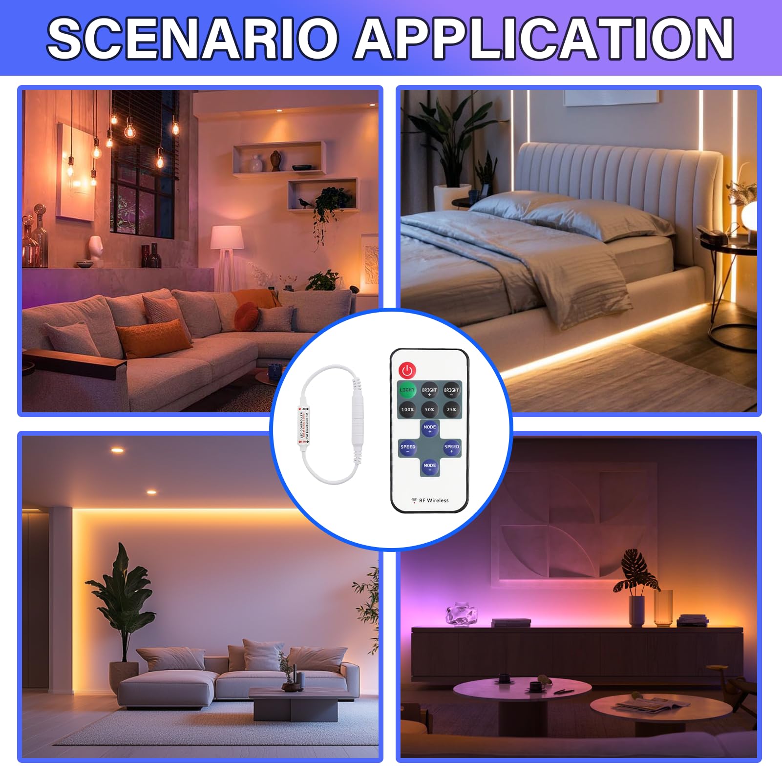 Controlador RF11 con Cable DC 5V-24V 5A - Regulador Intensidad Tira Monocromática - Mando a Distancia para Cinta SMD 3528 2835 (Blanco)