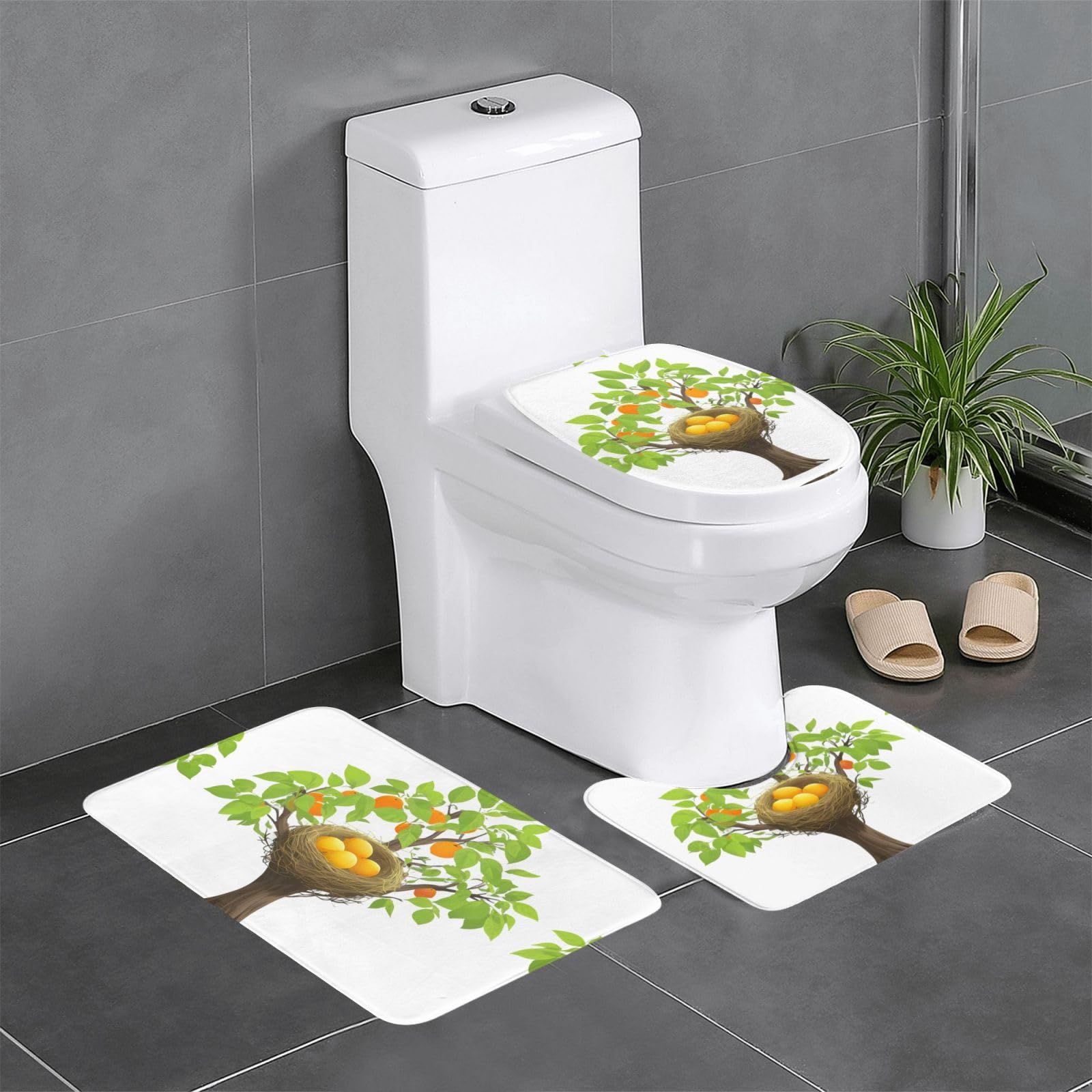 Tapis de bain en flanelle motif nid d'oiseau pour transformer vos toilettes