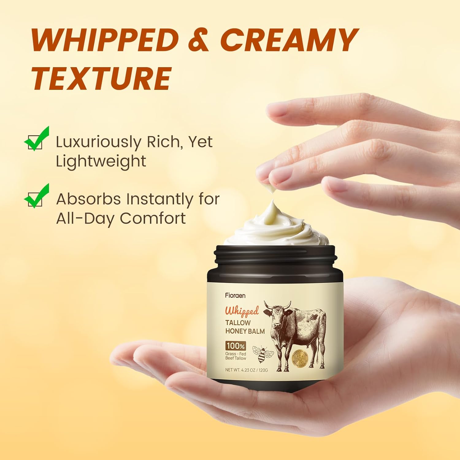 Whipped Beef Tallow and Manuka Honey Balm, Beef Tallow for Face, Unscented Skin Care for Dry and Sensitive Skin, Natural Tallow Balm for Hydration and Nourishment, 4 fl.oz - Image 4