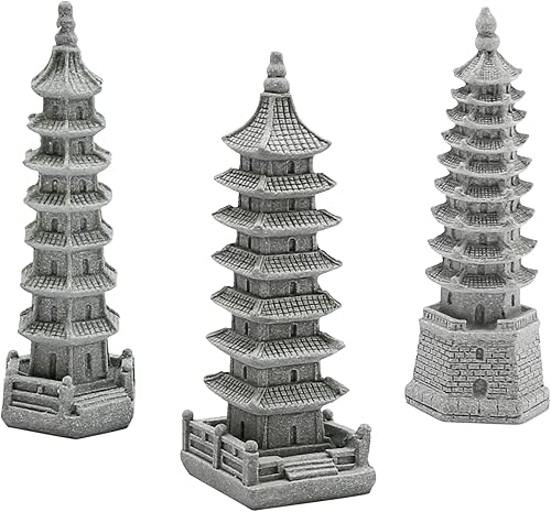 3 piezas de mini escultura de piedra arenisca de pagoda, figuras de pagoda zen china para jardín, oficina, hogar, decoración de escritorio