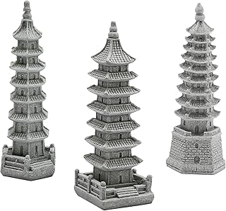 3PCS Mini Pagoda Sandstone Sculpture, Chinese Zen Pagoda Figurines for Garden, Office Home Desktop Decor
