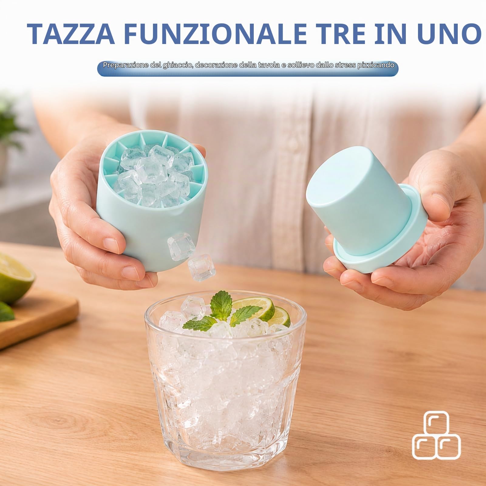 3PCS Stampi per Cubetti di Ghiaccio in Silicone, con coperchio Rimovibile | Riutilizzabile, Ghiaccio Stampo, per Cocktail, Caffè e Bevande