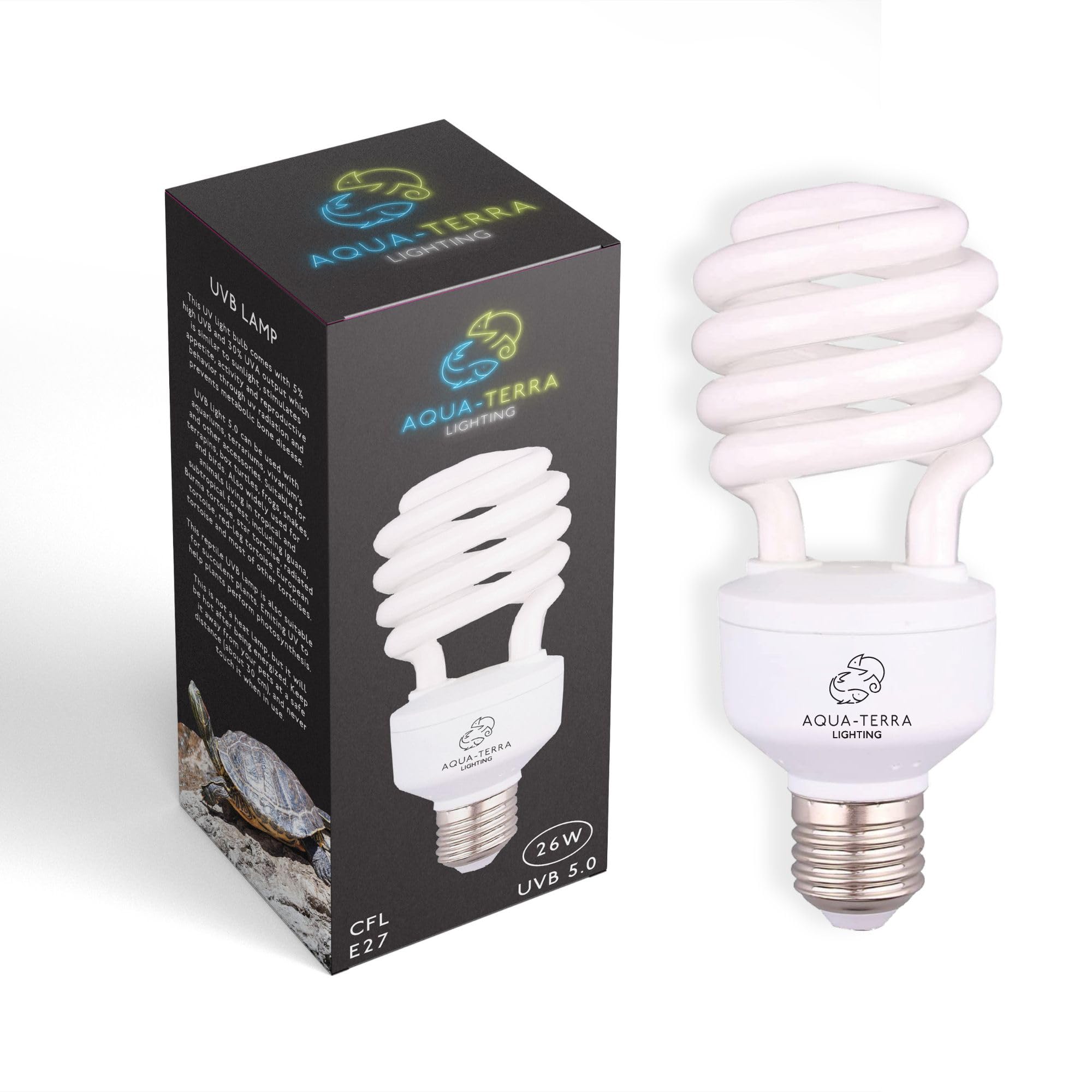 Bombilla UVA UVB tropical 5.0 de 26 W, ideal para acuarios/terrarios con terrapinas, tortugas de caja, ranas, serpientes y pájaros, base de rosca estándar E27, ideal para efecto de