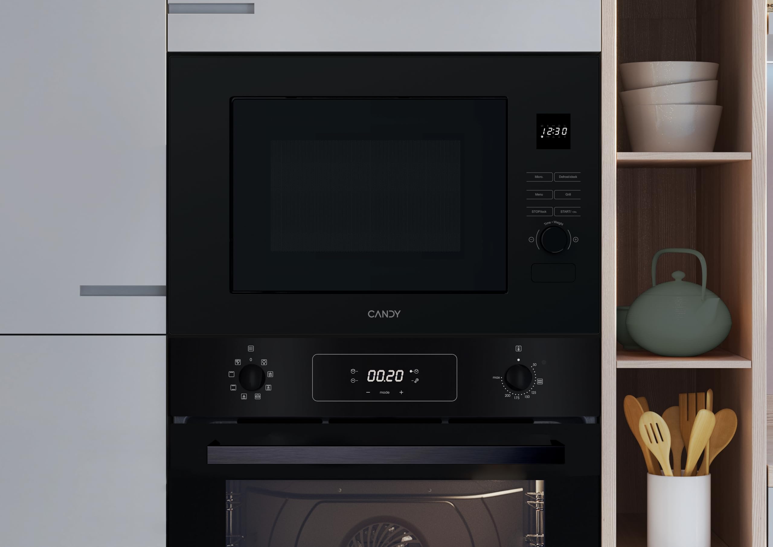 Candy CA38FL7N20WXB Microondas con Grill, 20L, 750W - 1000W, Mando Giratorio y Botones, 8 automenús, Bloqueo Infantil, Plato 27 CM, Display Digital, Descongelación, Apertura Izquierda, Inox