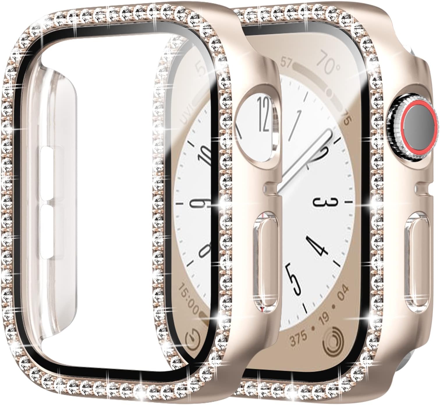Cuteey2 Pack Bling Case with Tempered Glass Screen Protector for Apple Watch Series 9 & Series 8 7 45mm, All Round Full Protective Hard PC Cover Bumper for iWatch 9 8 7 Accessories Starlight
