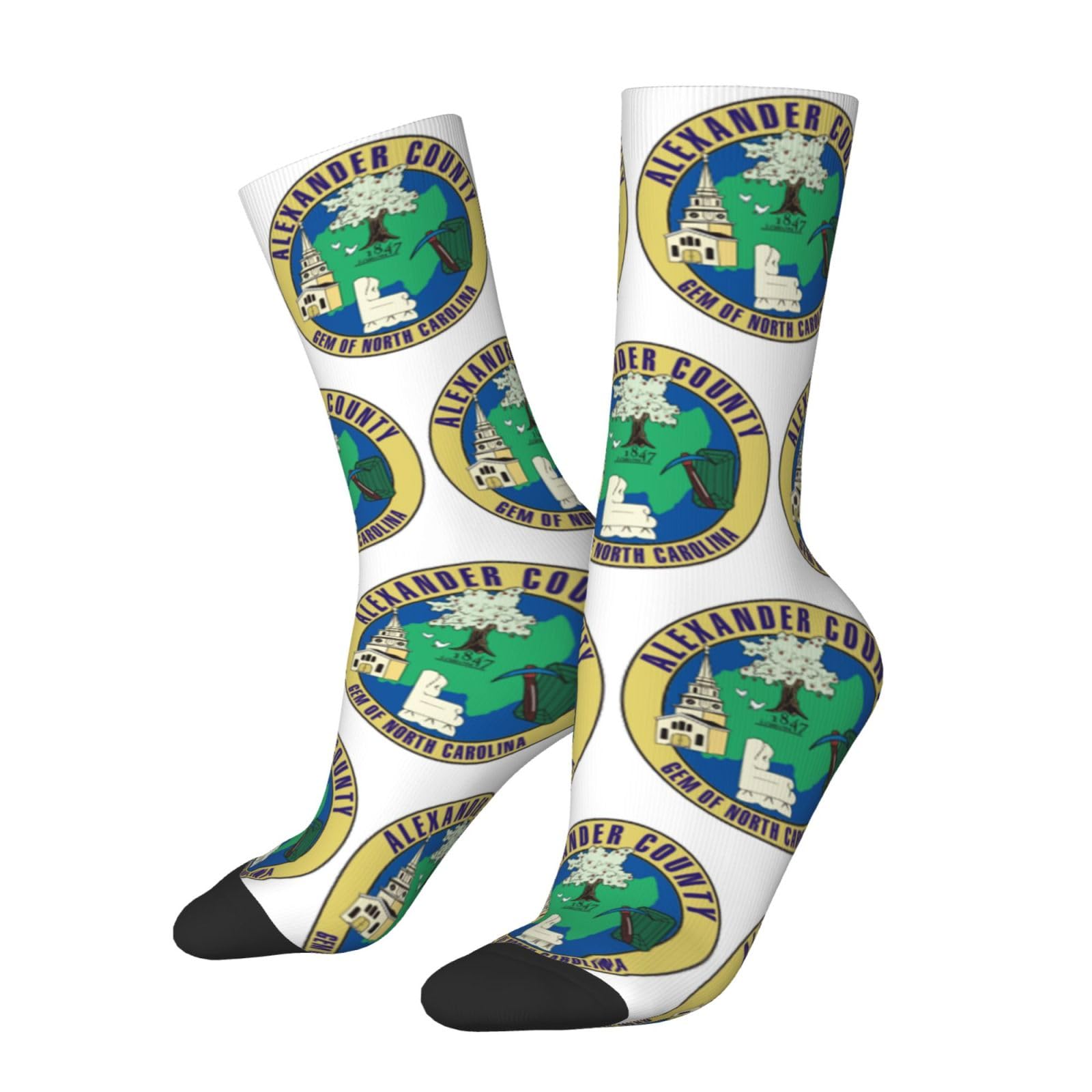 SIYTUAU Alexander County Seal North Carolina Socks For Women Men Cushion Athletic Crew Socks Casual Wicking Socks