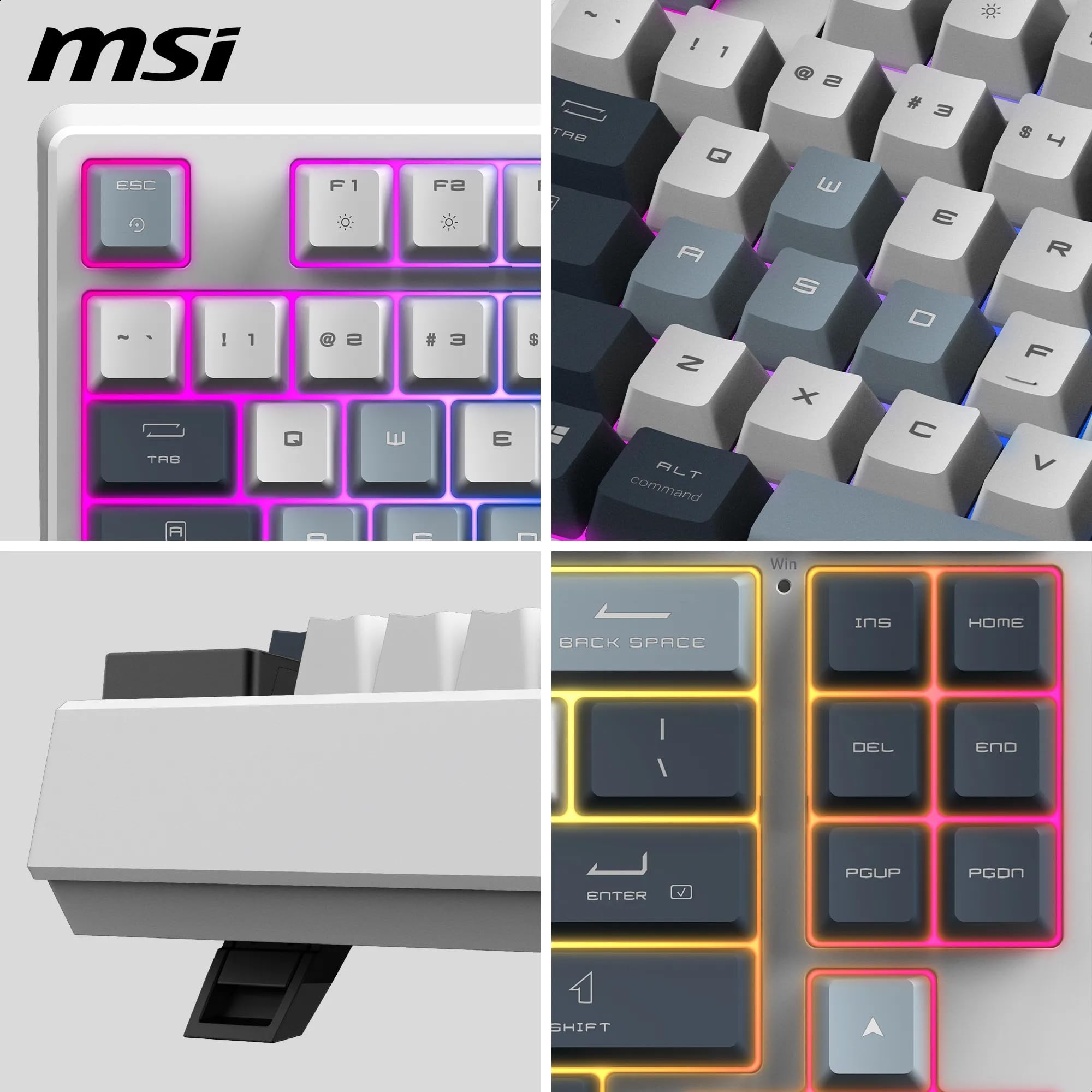 MSI Forge GK600 TKL Wireless Sky FR - Tastiera AZERTY meccanica a switches lineari, tasti PBT stampati Sublimazione, base antiscivolo, LED RGB, USB 2.0, Bluetooth, 2.4 GHz - Tenkeyless