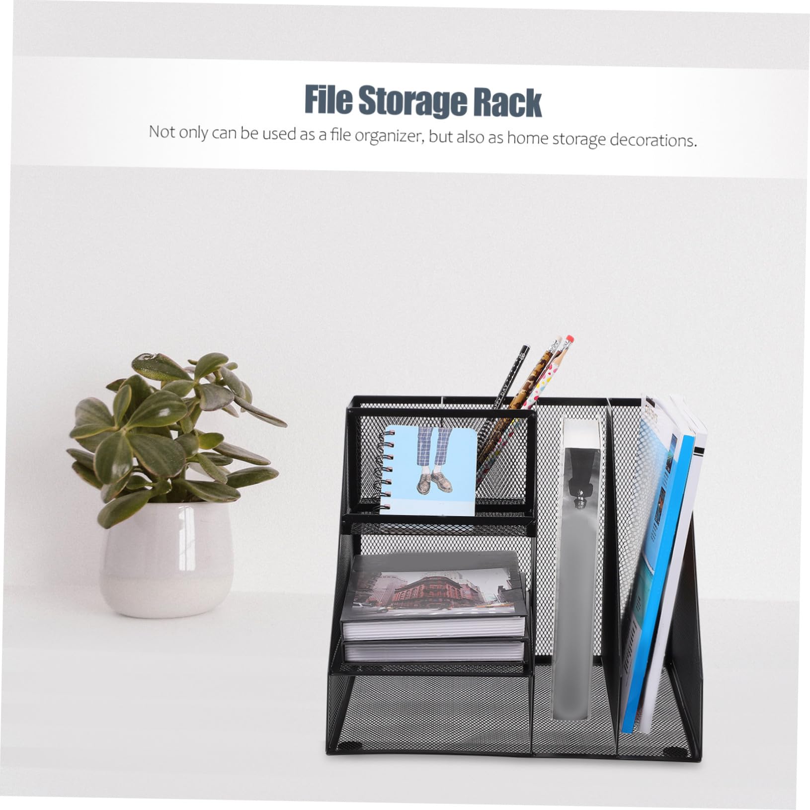 Organizzatore Documenti Multi Ferro Nero Scaffale Ufficio con Scomparti Multipli Portadocumenti da Scrivania Robusto e Pratico per Libri e File per Studio e Ufficio