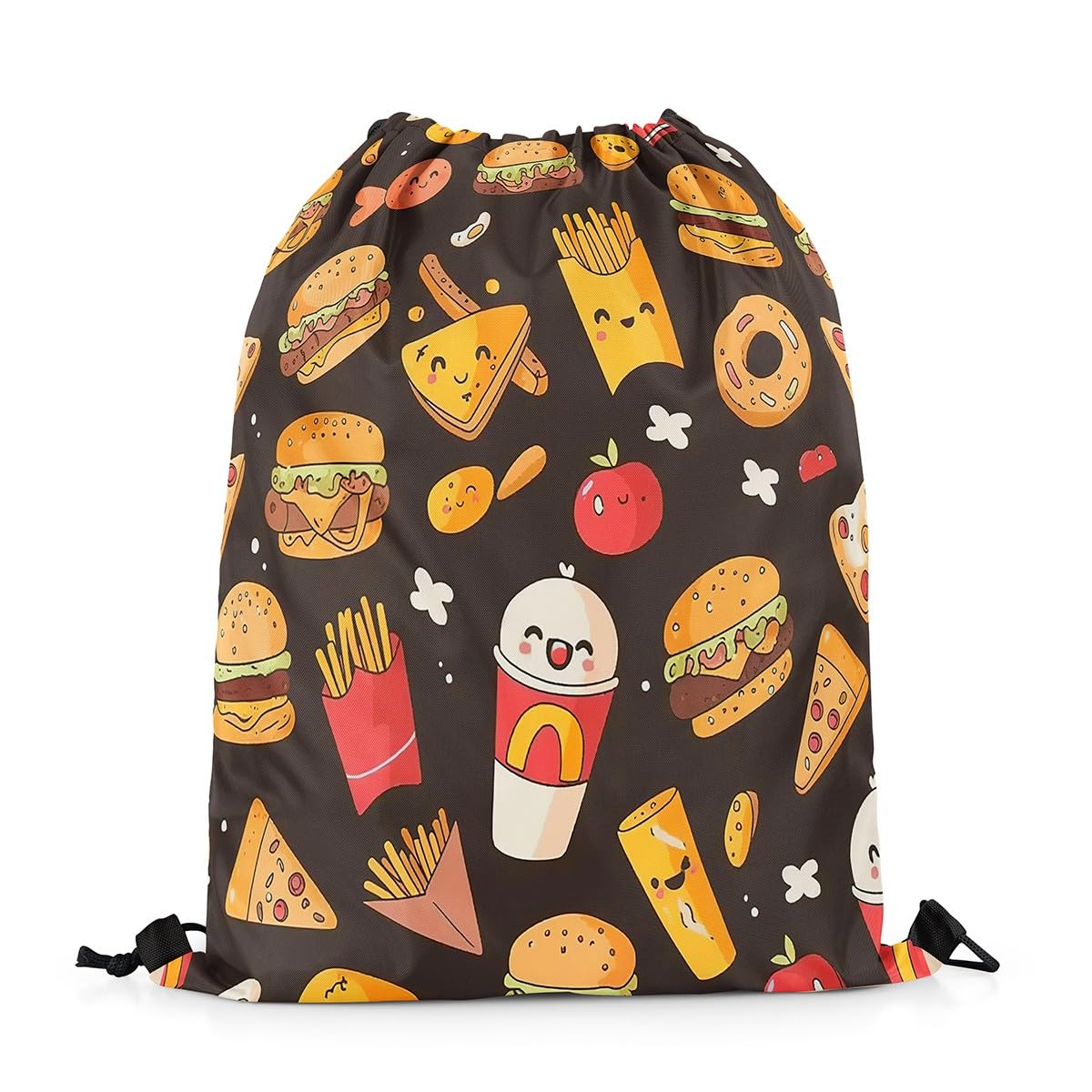 Homewish Cartoon Fast Food Drawstring Bags,Yummy Food Drawstring Backpack 33 x 40 cm for Sport Gym Swim Yoga Camping,Oil Painting Fastfood String Backpack,Delicious Hambuger Draw String Back Bag