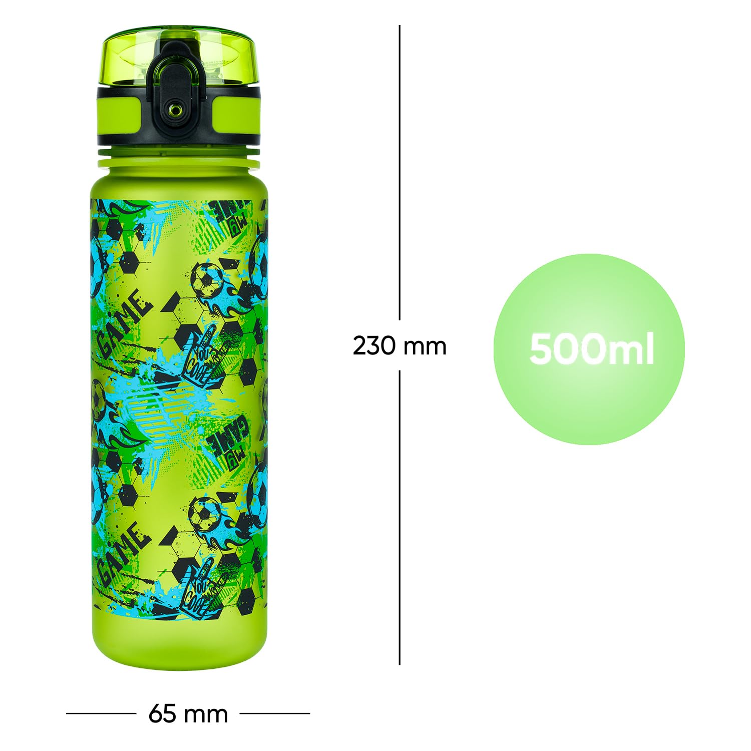 Baagl Kinder Trinkflasche Auslaufsicher Wasserflasche 500ml, Schule und Sport Flasche für Jungen Mädchen Tritan (Football Game)