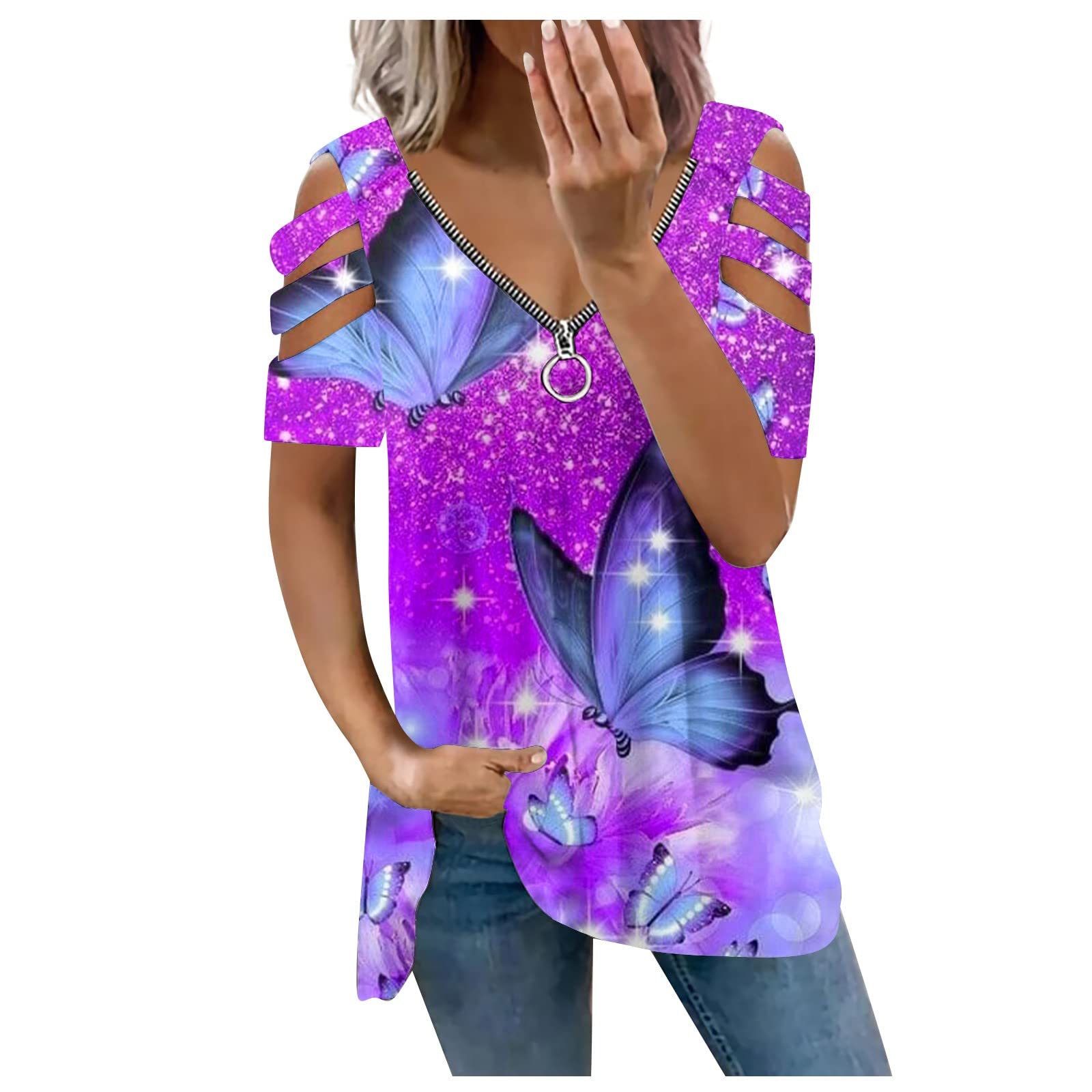 Women's Plus Size Short Sleeve Tees Summer Printed Comfortable Tops 2023 Fashion Loose V Neck T Shirts Blouse