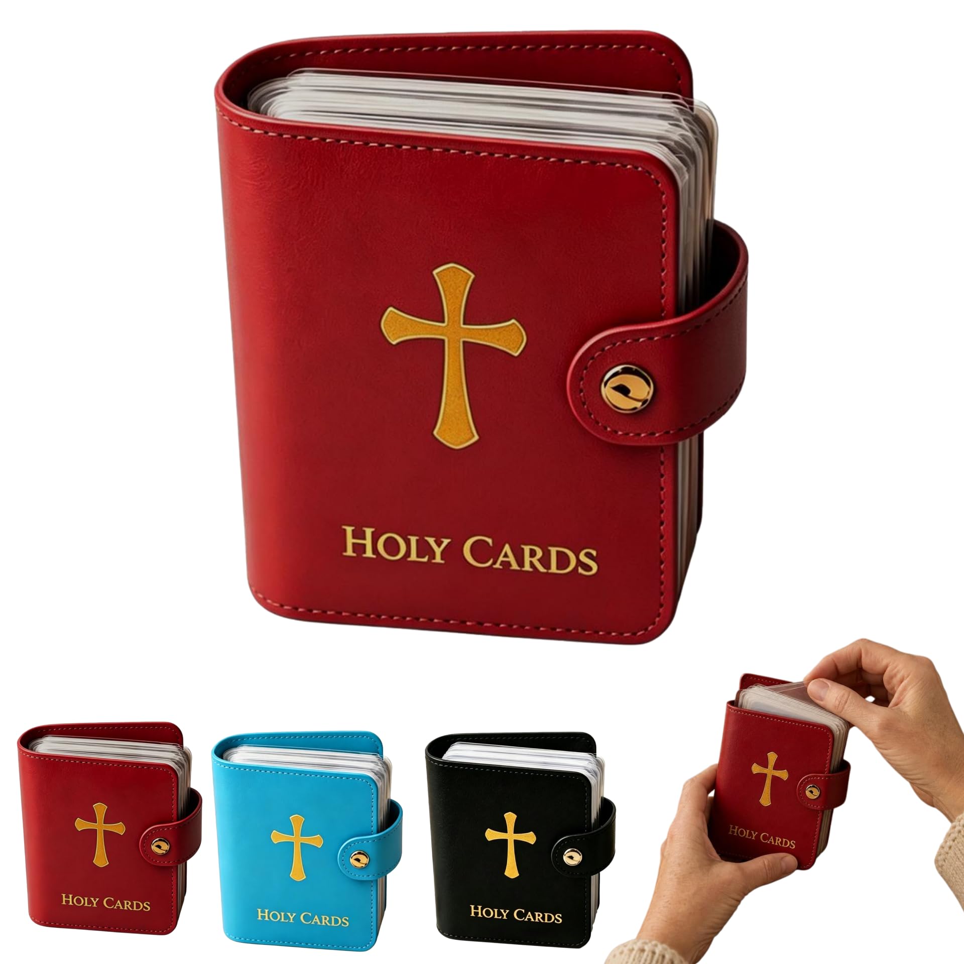 Catholic Prayer Card Set with Leather Holder,54 Catholic Prayers Cards with Pocket Holy Card Organizer,Snap Closure Devotional Cards Case for Mass,Daily Prayer & Religious Gifts