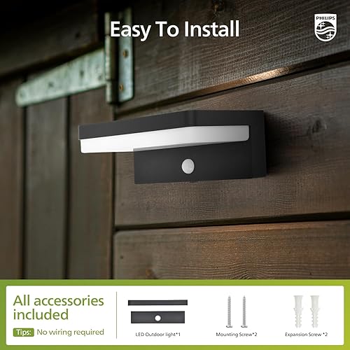 Miniatura 5 de Philips Luz de pared solar con sensor de movimiento para exteriores, 3 modos de iluminación, 5000 K IP54 impermeable, luz LED solar para garaje,