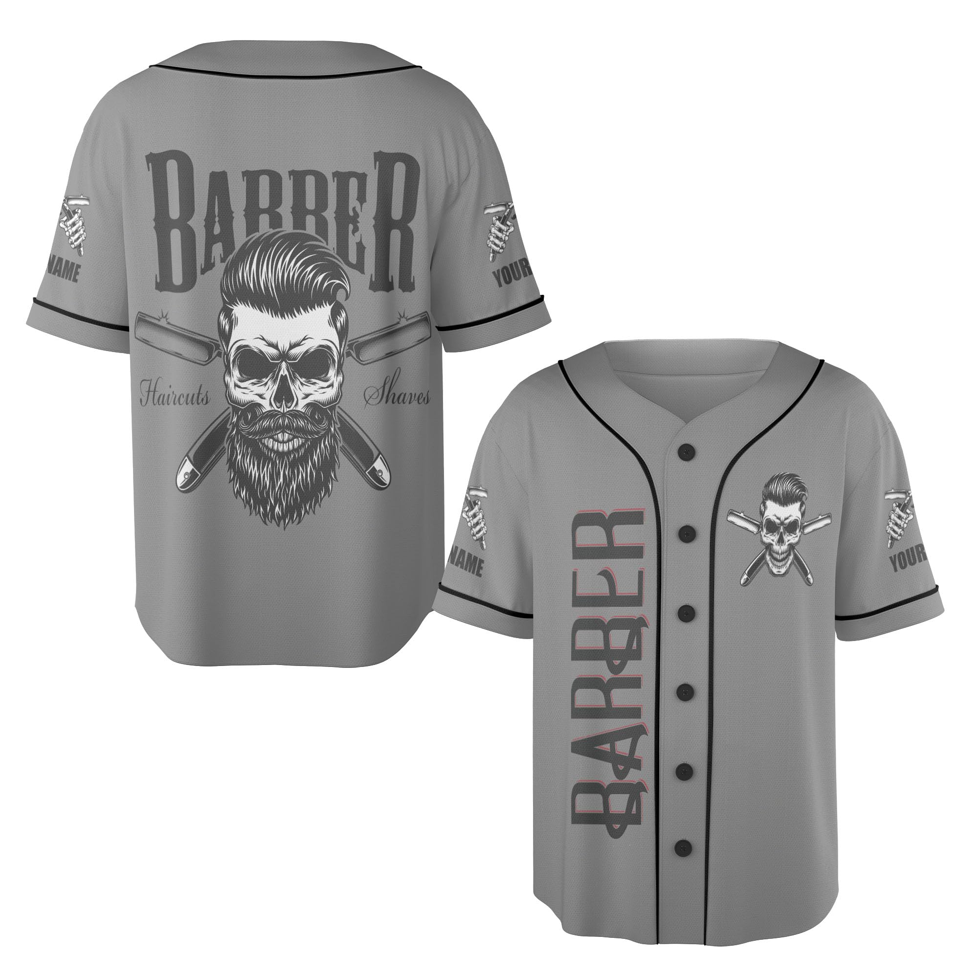 Custom Barber Shop Baseball Jersey Personalized Name Barber Shirt 3D for Men Women Scissors Pole Shirts Hairdresser Shop Gift (Polyester, Barber3)