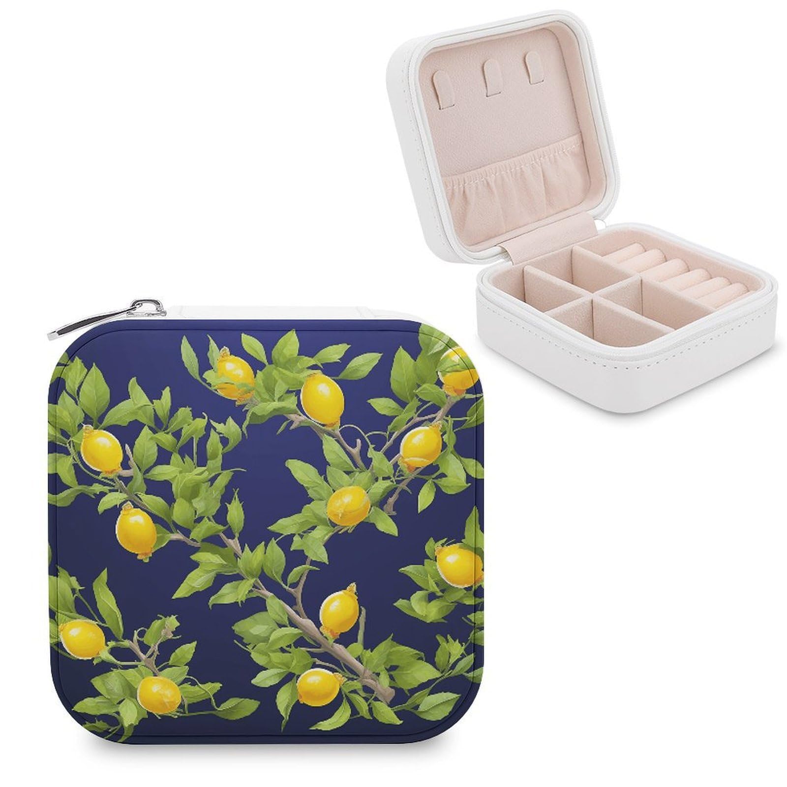 VstaDank Lemon Tree Travel Jewelry Case Zipper Portable Small Jewelry Box Custom Pu Leather Mini Traveling Jewelry Organizer for Rings Earrings Necklace Bracelet Girls Women